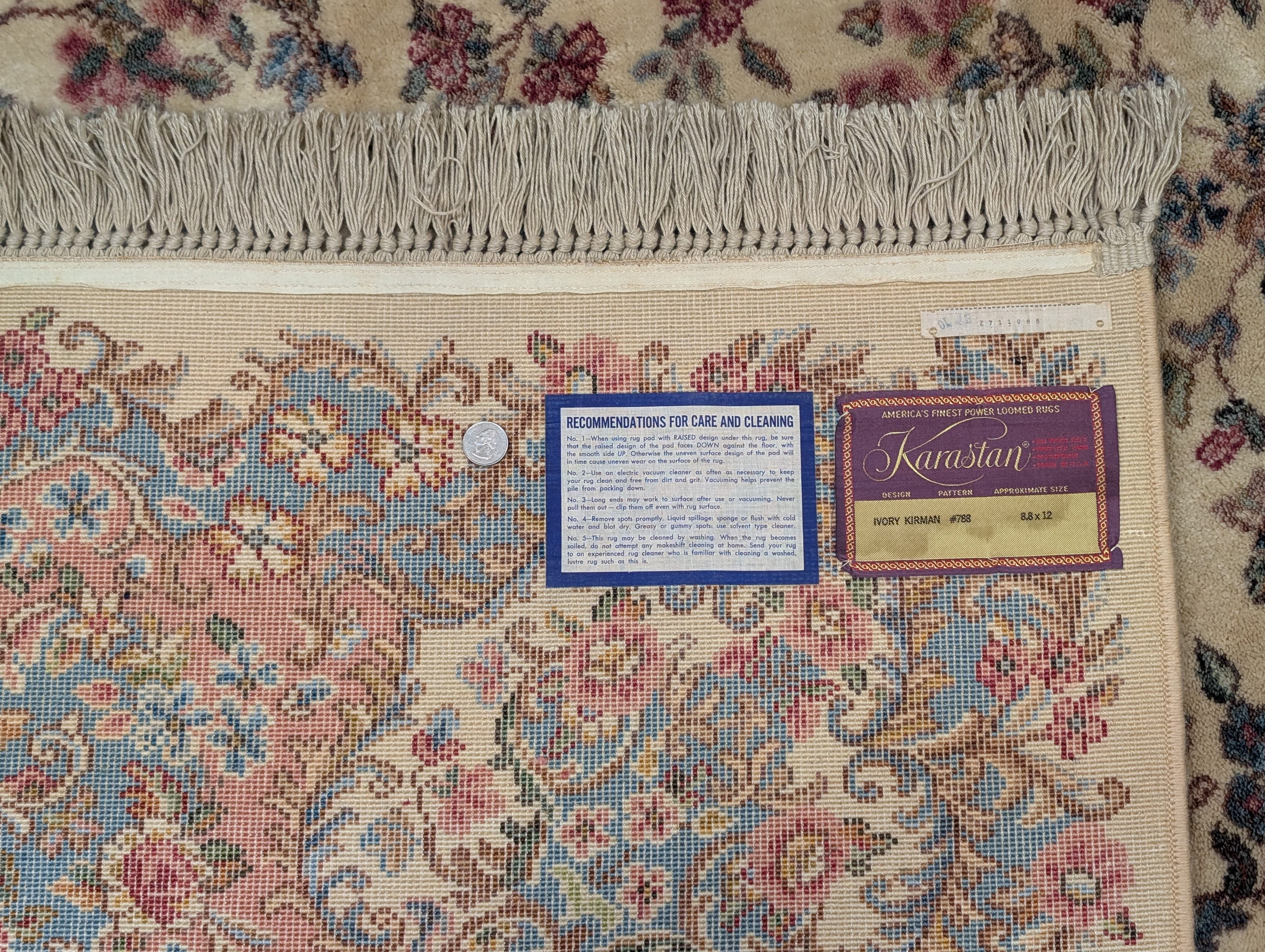 Karastan Rug 8.8 x 12 Ivory Kirman #788, Wool Pile, Original 700 Series, Vintage - Jewel Rugs