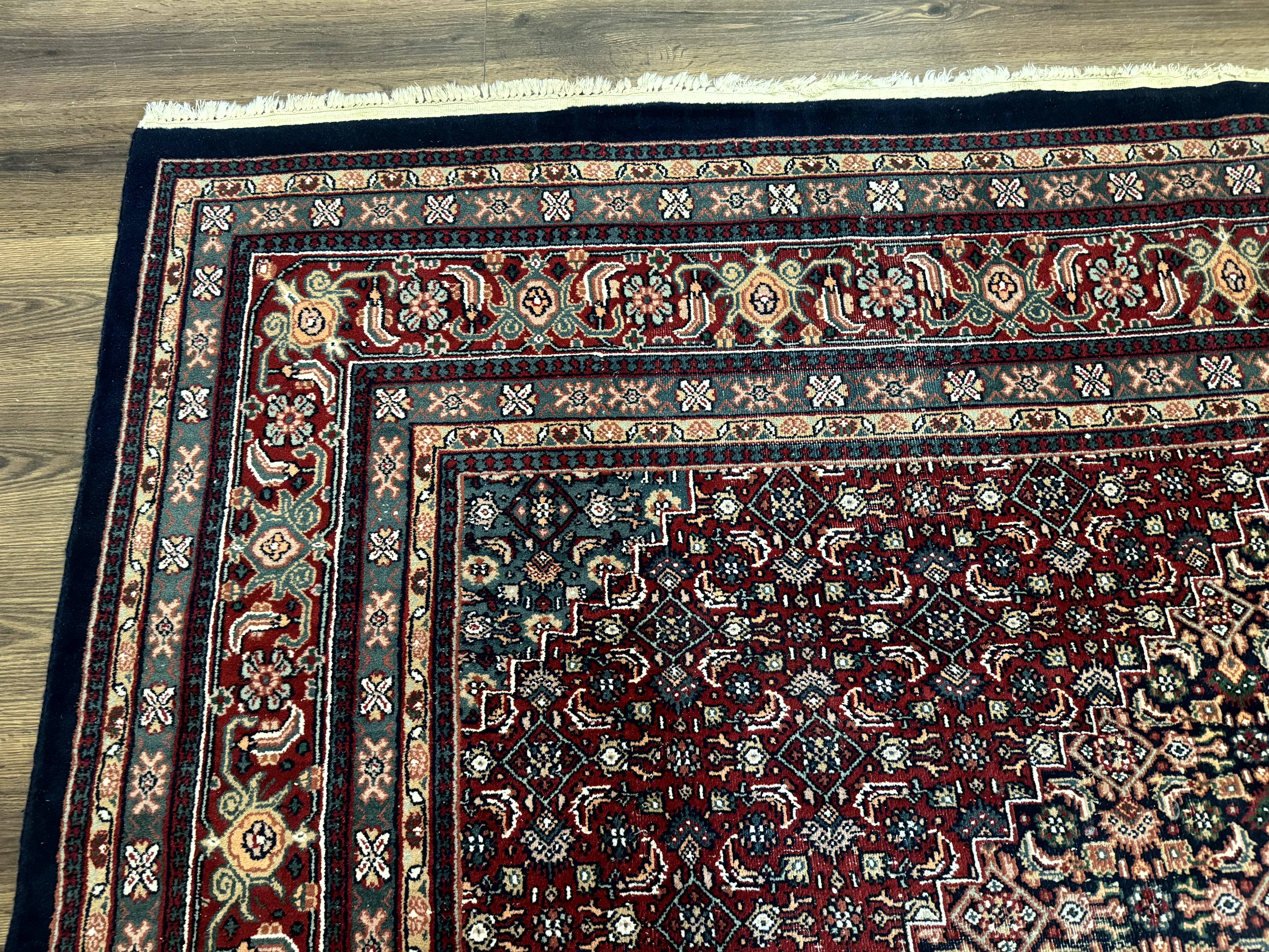 Indo Persian Bidjar Rug 9x12 Wool Handmade Carpet Dark Blue - Jewel Rugs