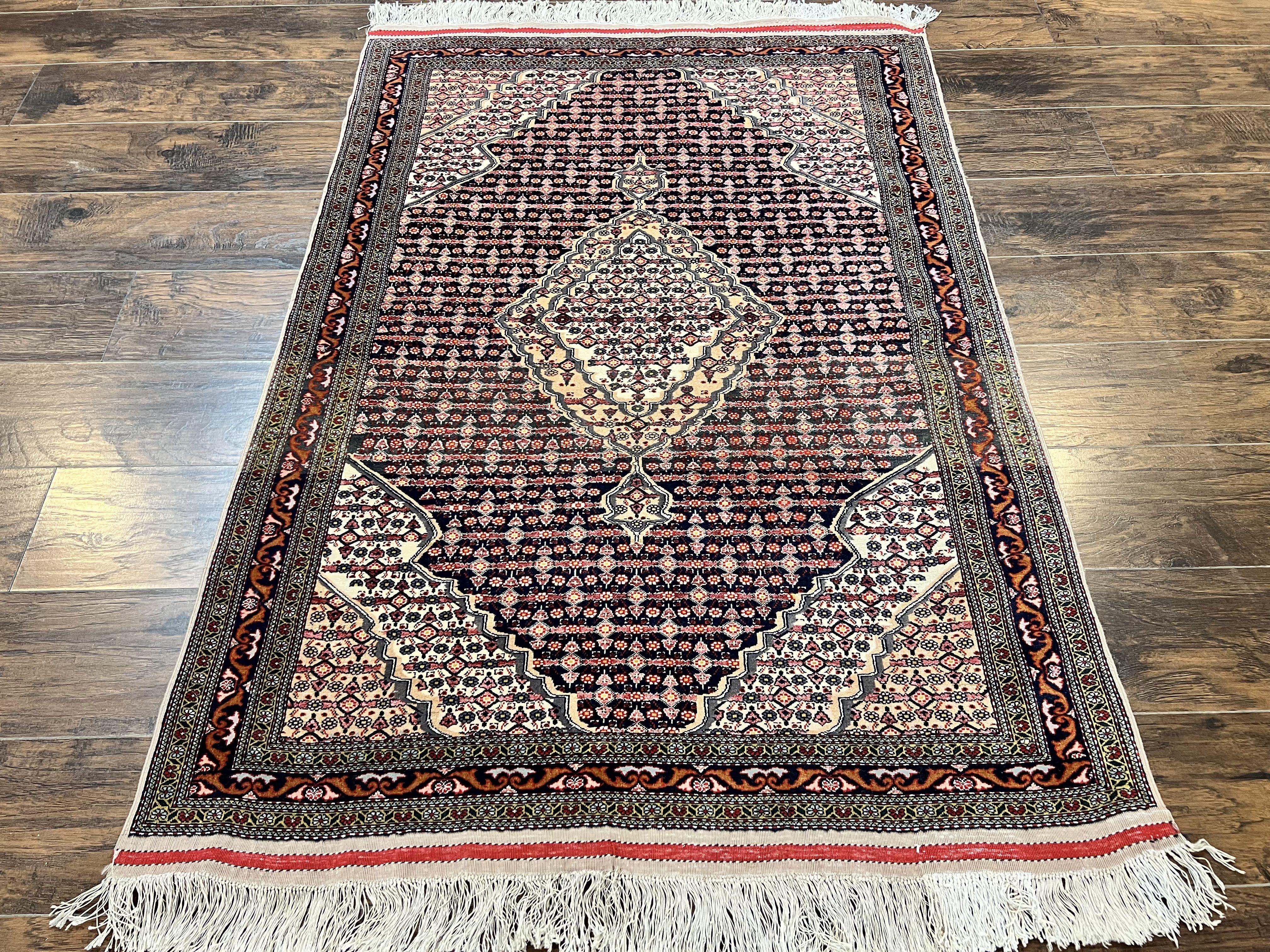 Afghan Rug 4x5, Wool with Silk Highlights, Very Fine Hand Knotted Vintage Oriental Carpet, Herati Pattern, Persian Rug, Bidjar Rug, 400 KPSI - Jewel Rugs