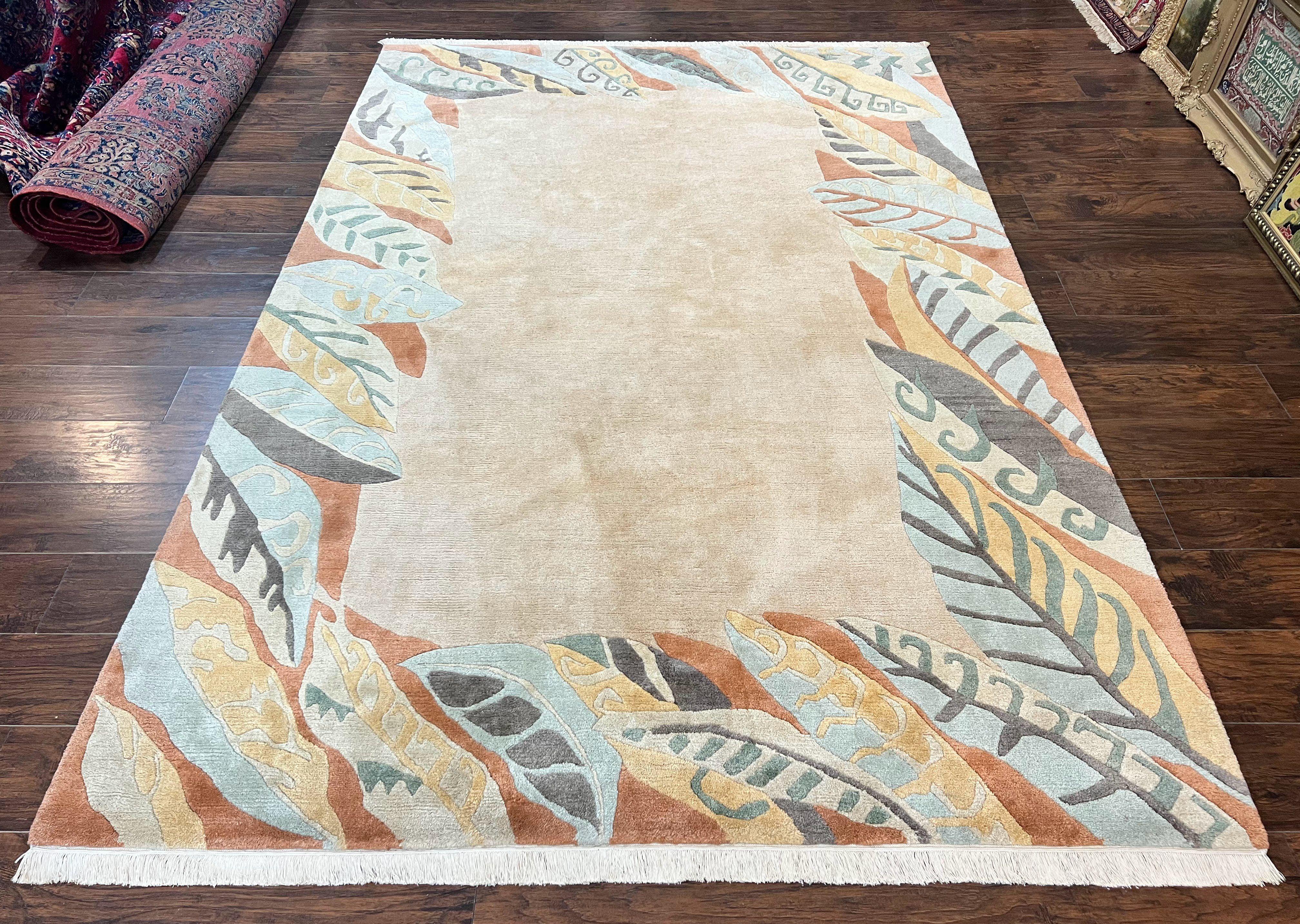 Modern Tibetan Rug 7x10, Soft Wool, Tufenkian Style Carpet, Tibet Nepali Rug, Open Field, Handmade Wool Rug - Jewel Rugs