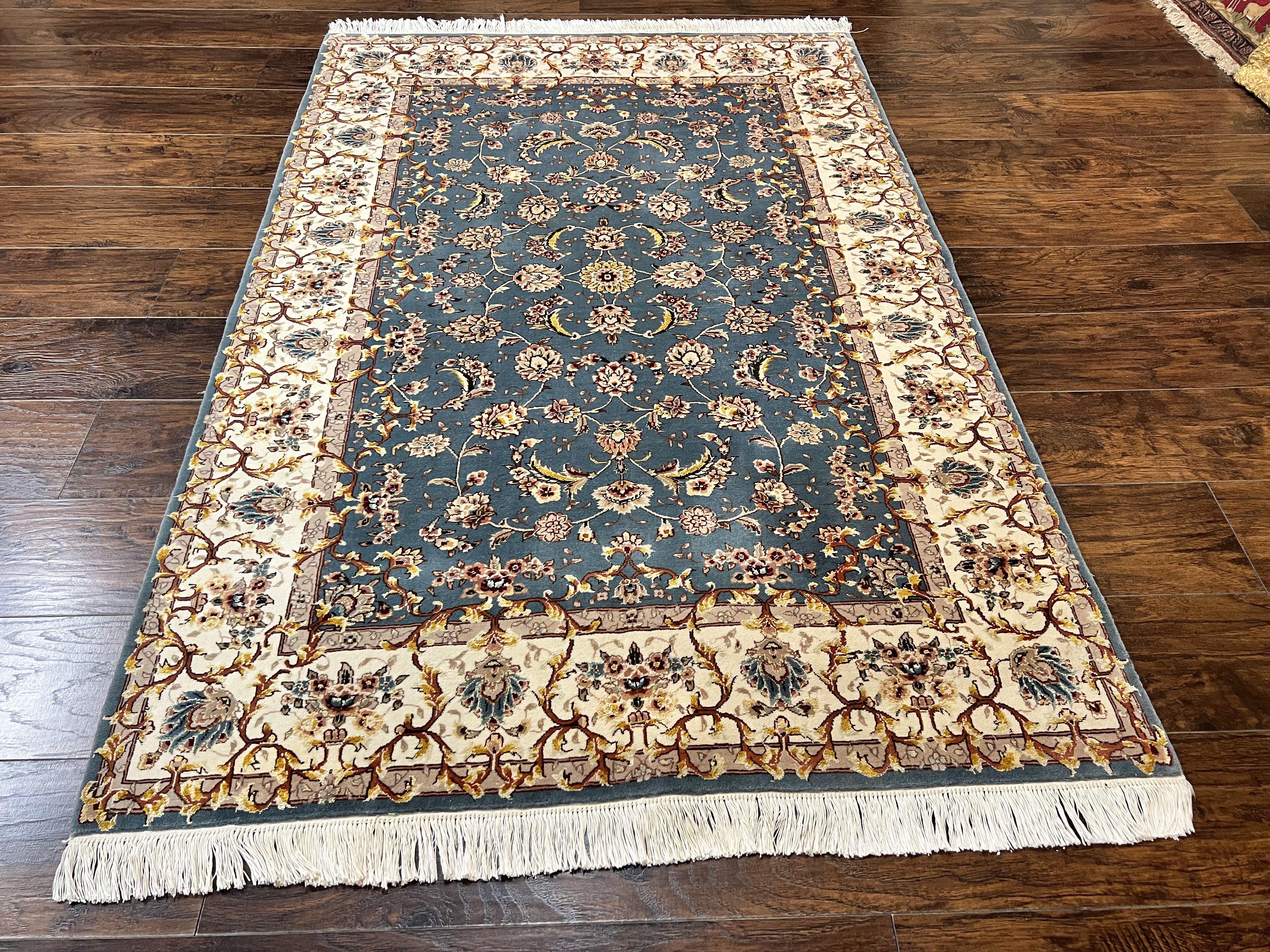 Sino Persian Rug 4x6, Very Fine Oriental Carpet, Handmade Rug 4 x 6, Floral Allover Vintage Traditional Wool & Silk Highlights, 200 KPSI - Jewel Rugs