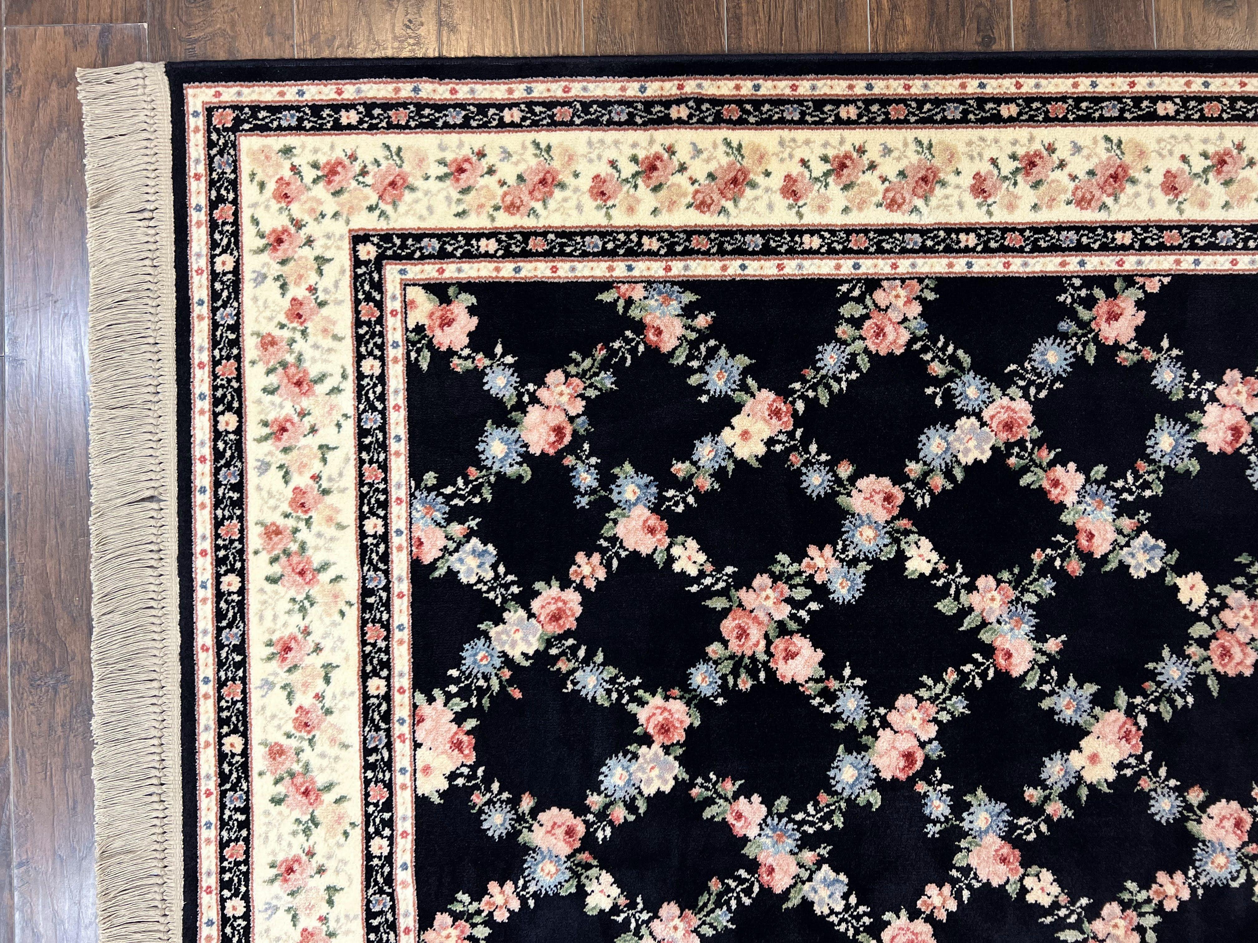 Karastan Rug 8' 8" x 12" Garden of Eden Collection Ebony Trellis #509/1270, Wool Pile Discontinued Vintage Karastan Carpet, Room Sized Rug - Jewel Rugs