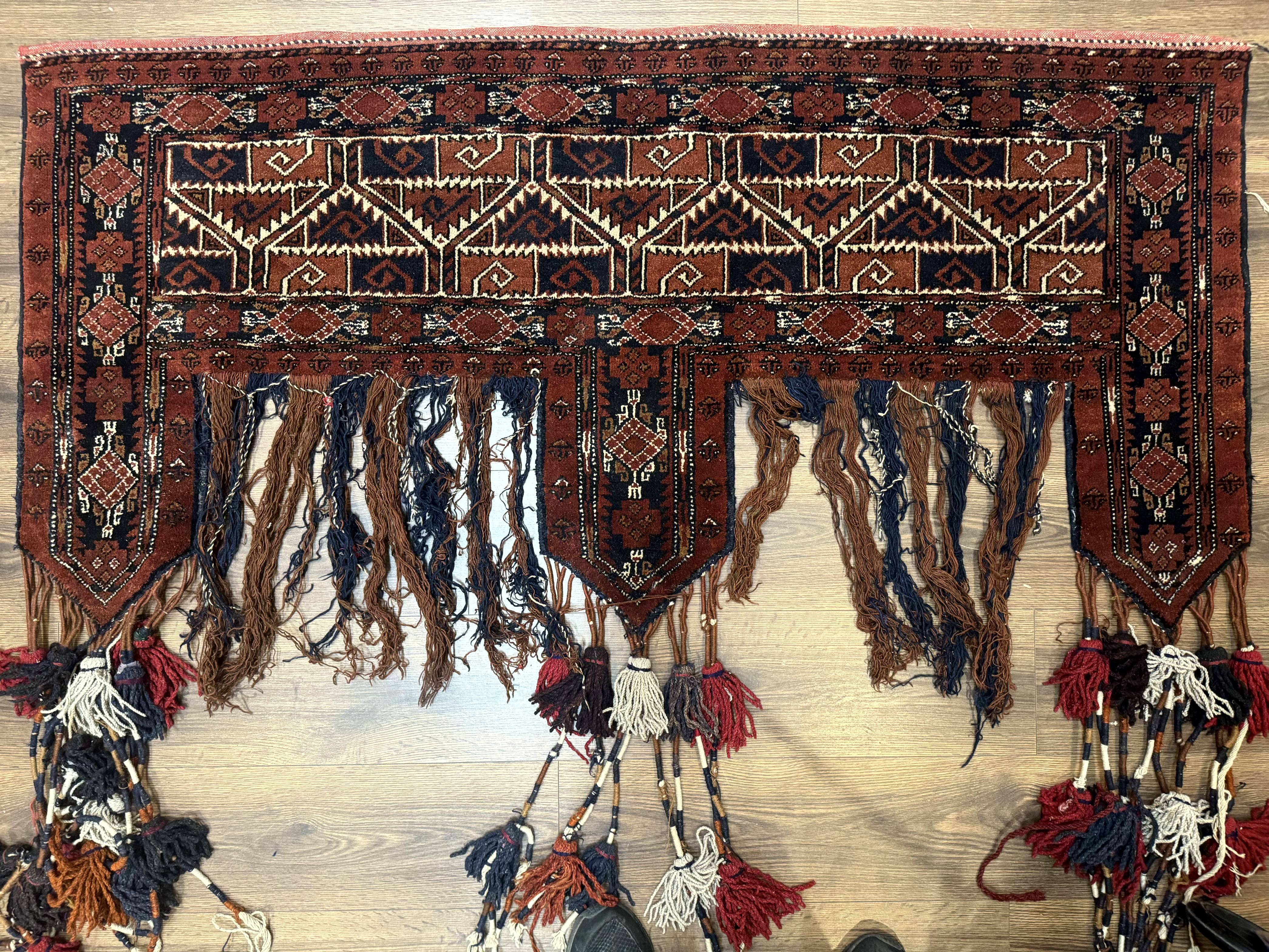 Antique Afghan Beshir Tent Header Textile Rug, Tribal Collectible, Wool - Jewel Rugs