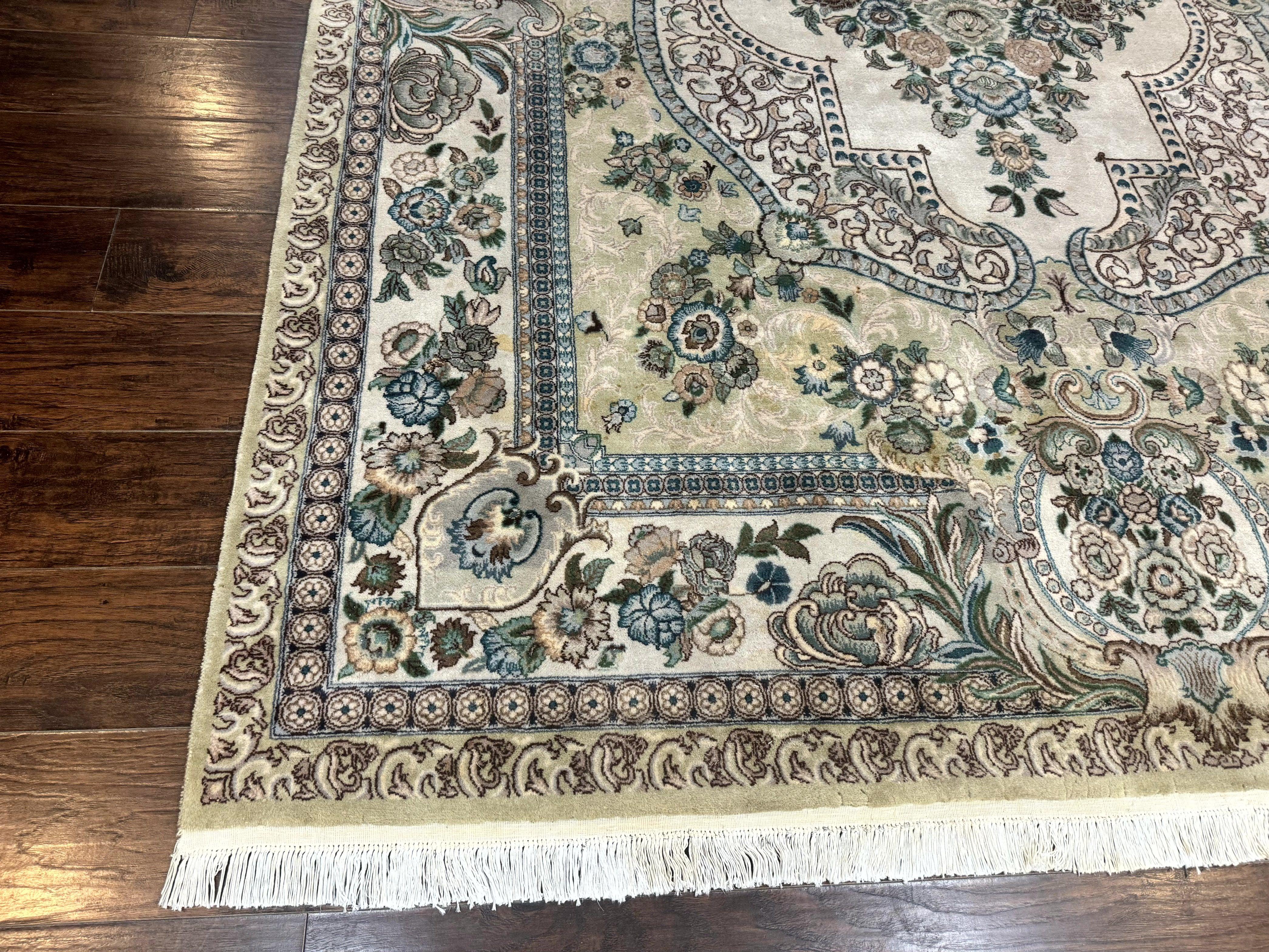 Pak Persian Rug 8 x 10.6, Elegant Oriental Carpet, Floral Medallion, Vintage Handmade Wool Rug, FIne 240 KPSI - Jewel Rugs