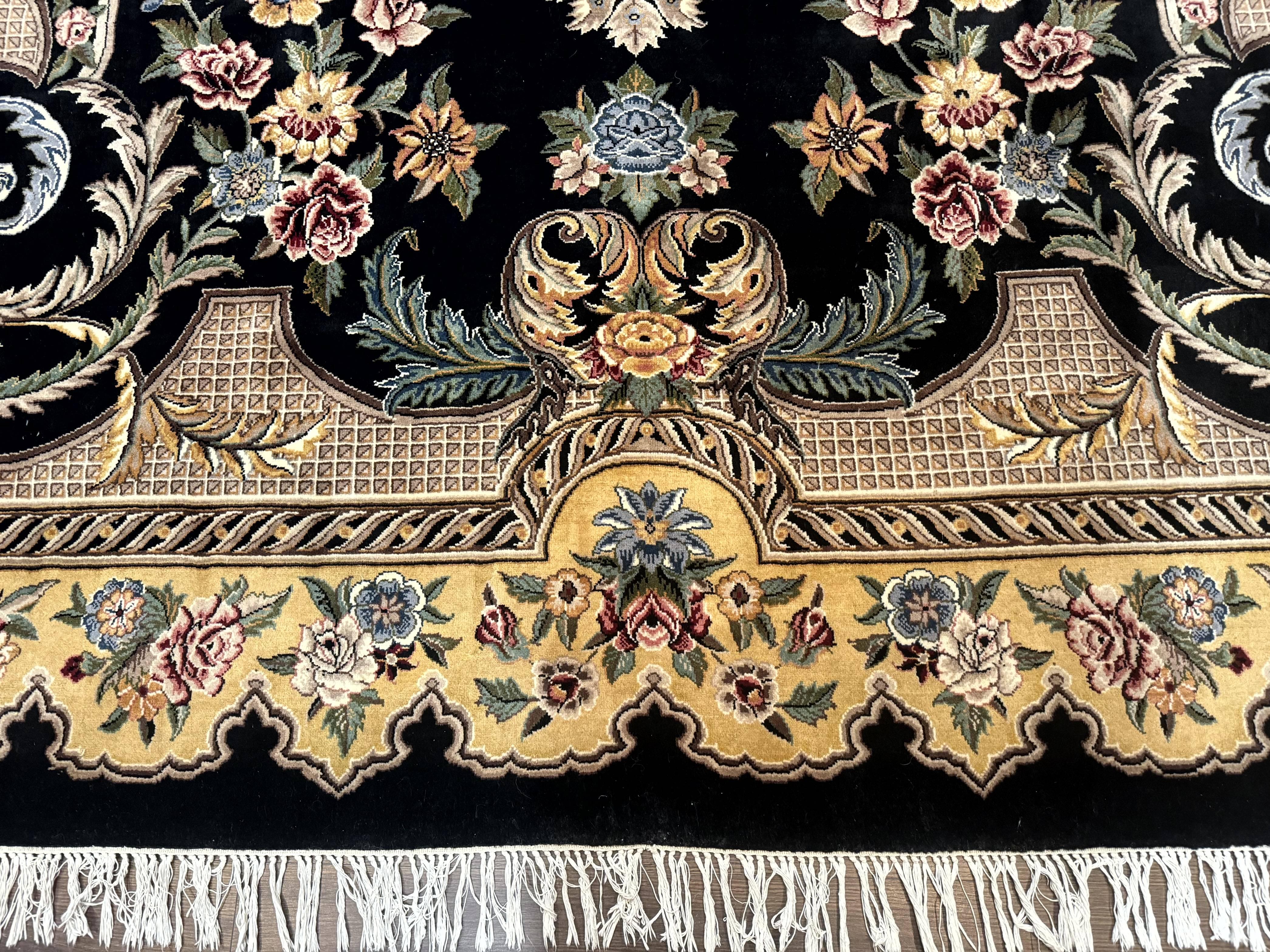 Aubusson Rug 9x12, Black and Beige, Floral, Elegant Handmade French European Design Carpet - Jewel Rugs