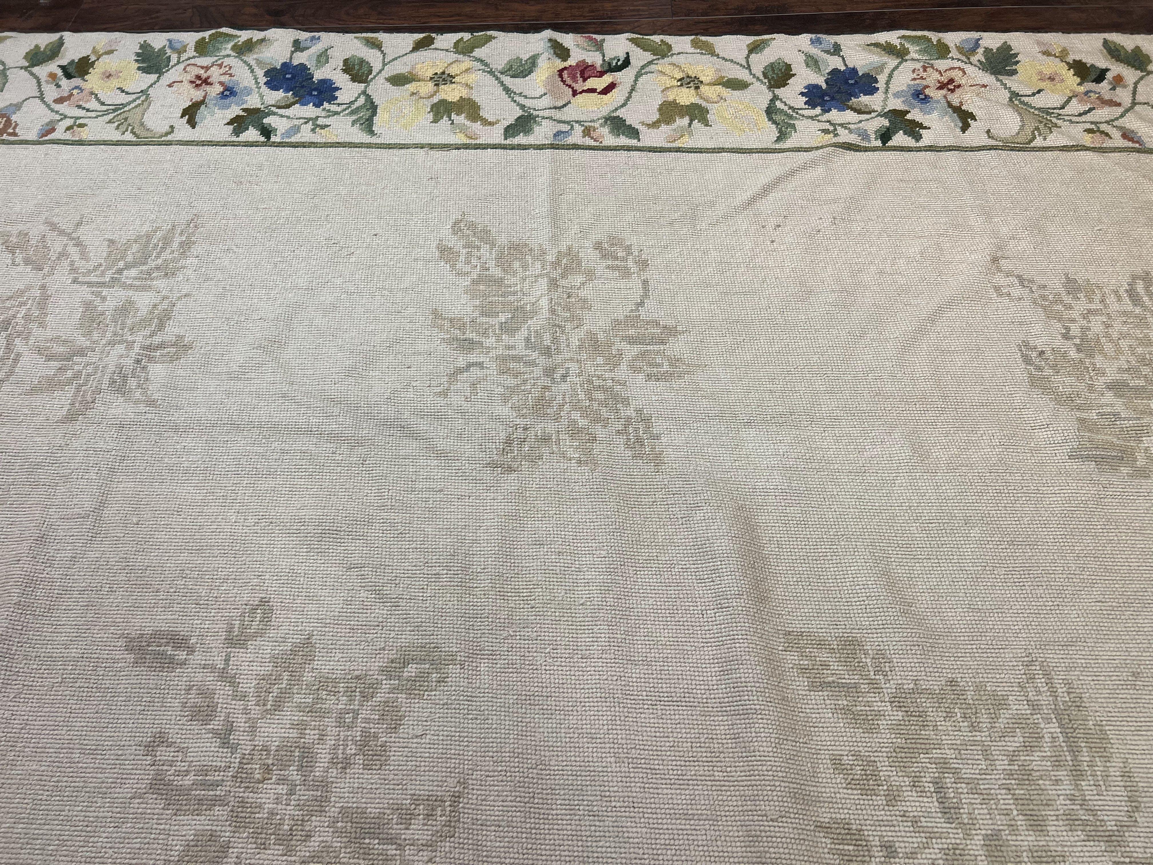 Spanish Needlepoint Rug 9x14, Floral, European Design, Handmade, Vintage Needlepoint Carpet, Room Sized Wool Rug - Jewel Rugs