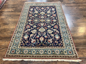 Blue Persian Qum Rug 5x7, Very Fine and Wonderful Authentic Persian Carpet, Wool Hand Knotted Vintage Semi Antique Oriental Rug, Floral, Ghom Qom Rug