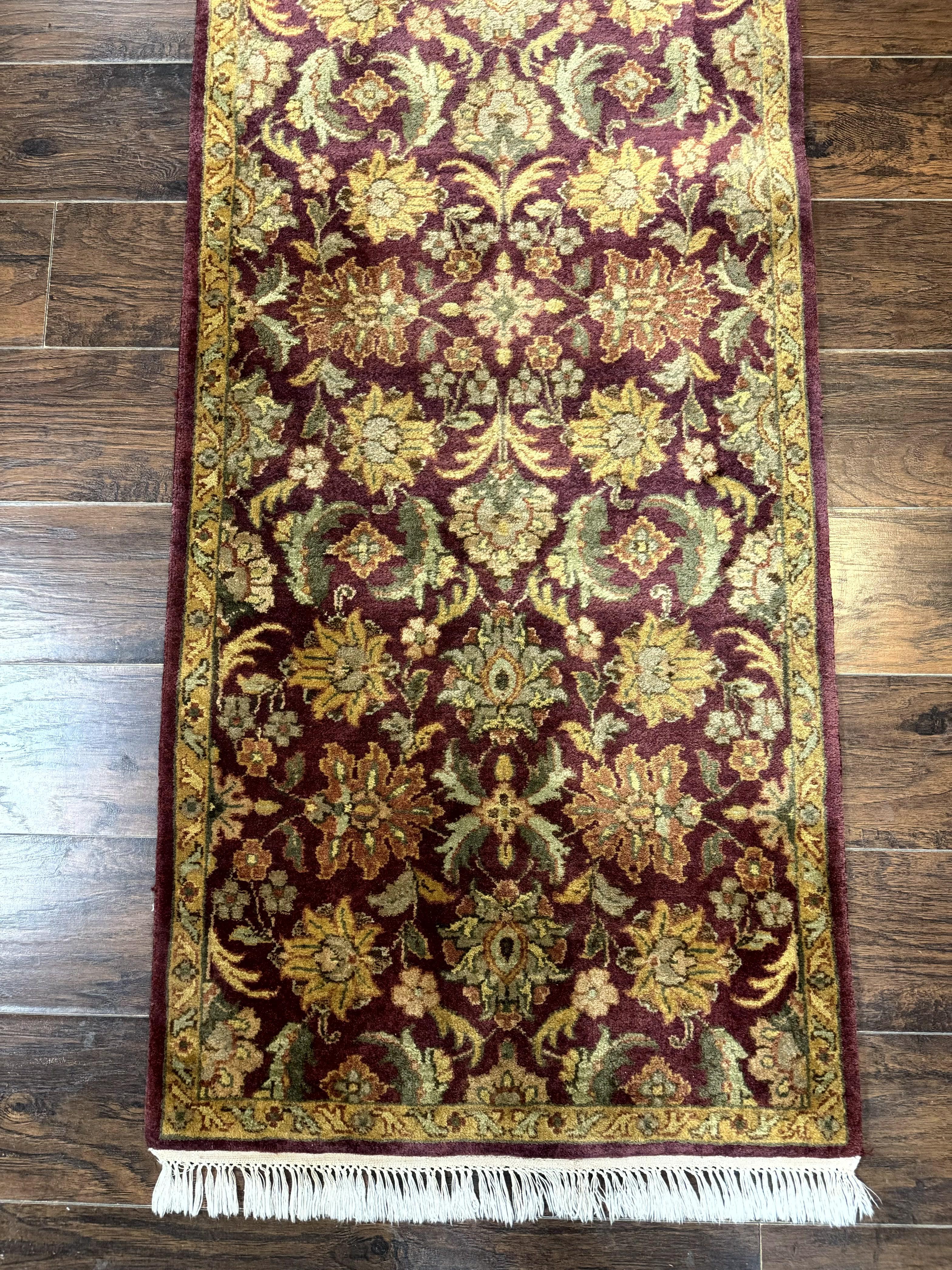 Indian Agra Runner Rug 2.6 x 17.5, Long Runner Rug for Hallway, Floral Handmade - Jewel Rugs