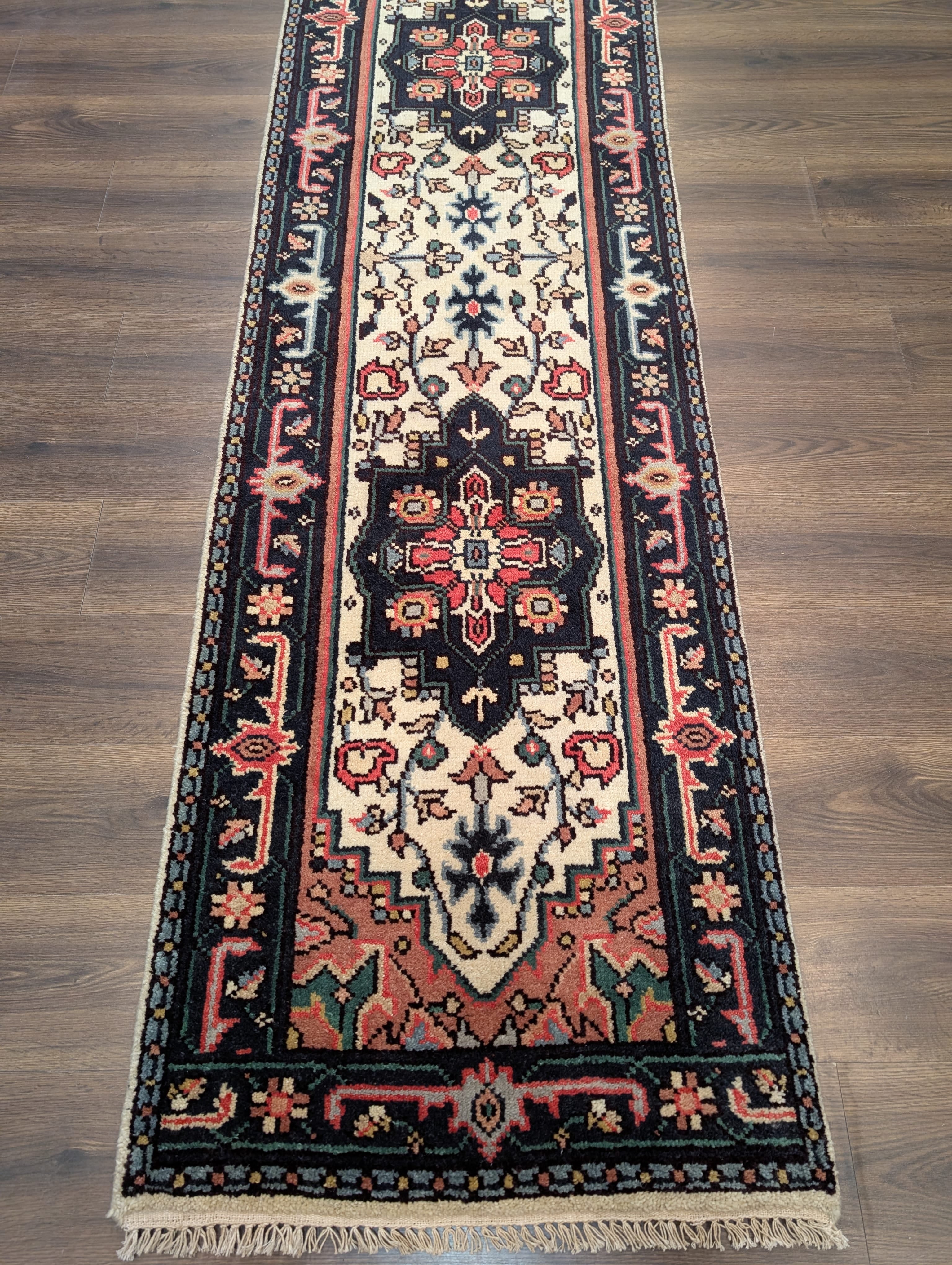 Indo Persian Heriz Serapi Runner 2.7 x 16, Vintage Wool Runner - Jewel Rugs