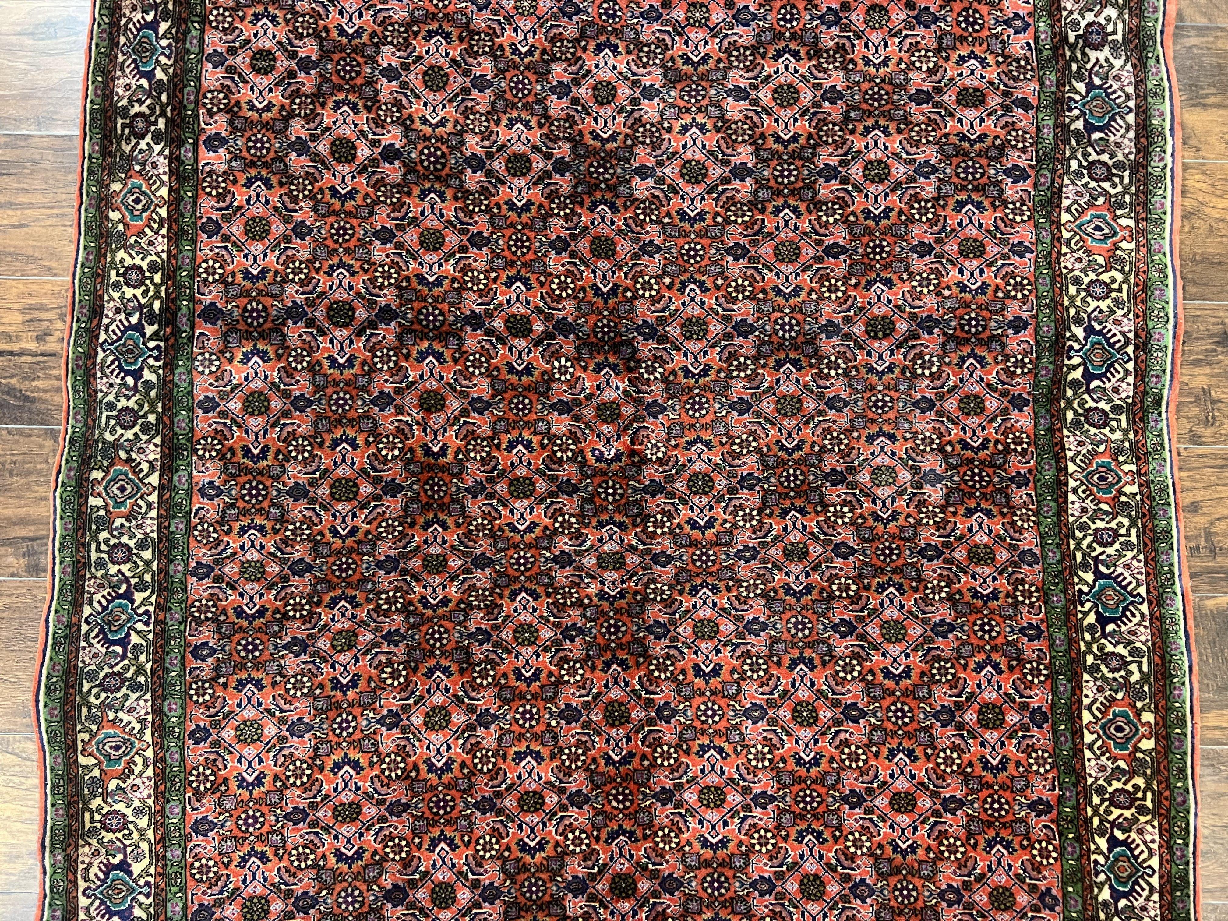 Antique Persian Bijar Rug 5x7, Allover Pattern, Hand Knotted Vintage Wool Tribal Oriental Carpet, Bidjar Rug, Red and Cream 5 x 7 ft, Handmade Rug - Jewel Rugs