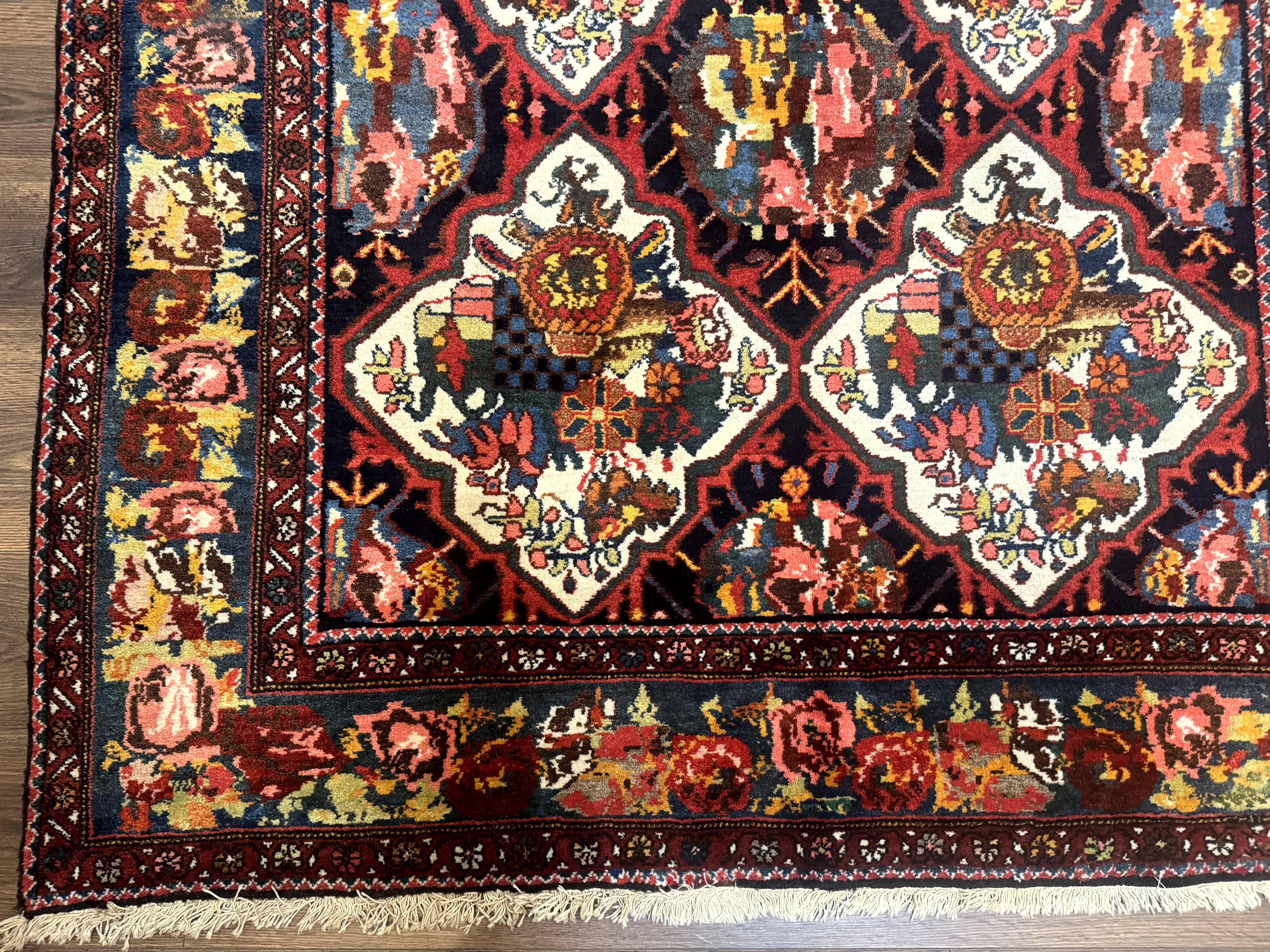 Persian Bakhtiari Rug 5x12, Wide Runner Rug, Unique Size, Multicolor Panel Design, Navy Blue Ivory, Antique Persian Rug, Colorful - Jewel Rugs