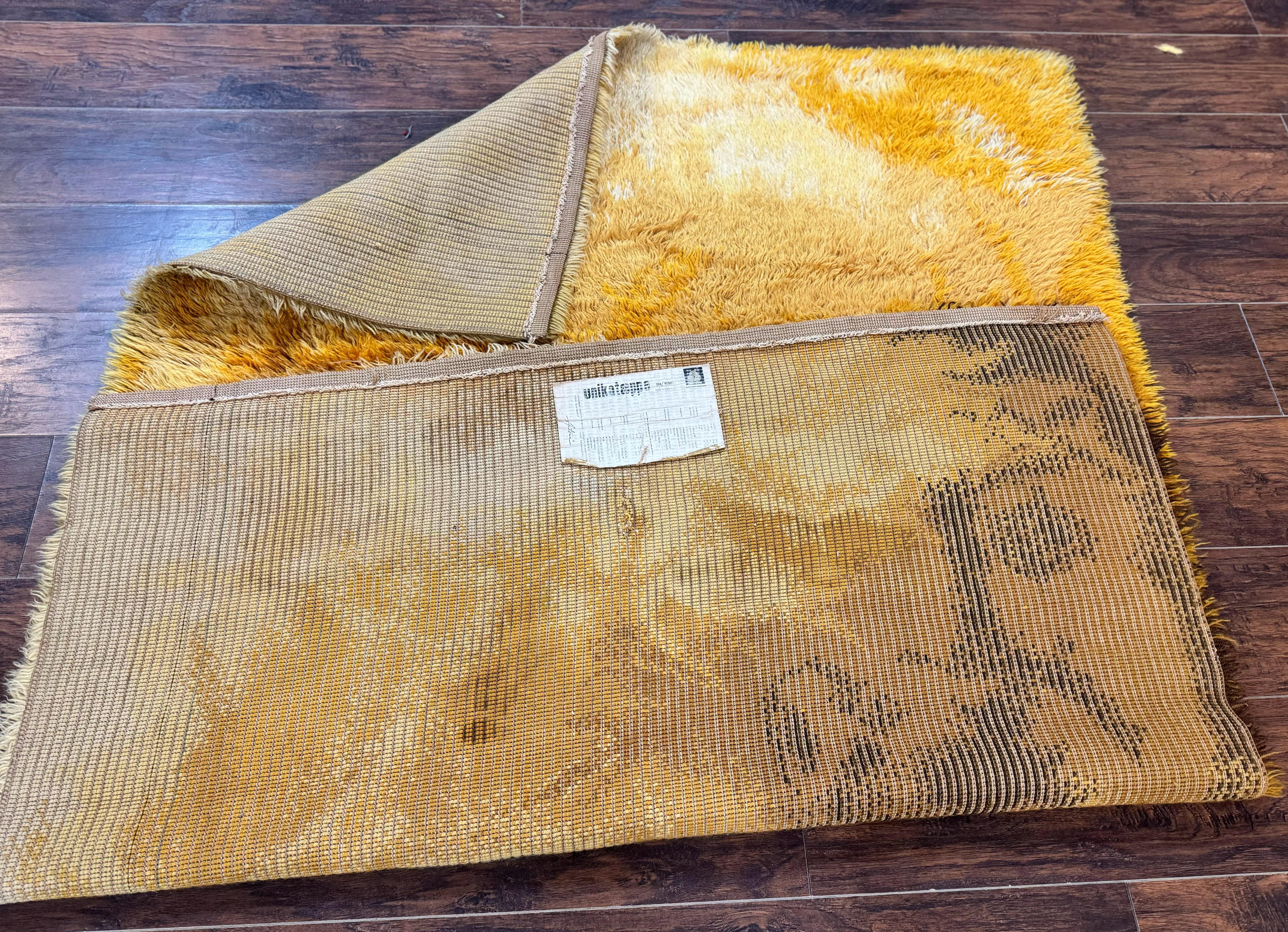 Rya Shag Rug 4.6 x 6, Shades of Yellow, Mid Century Vintage Carpet - Jewel Rugs