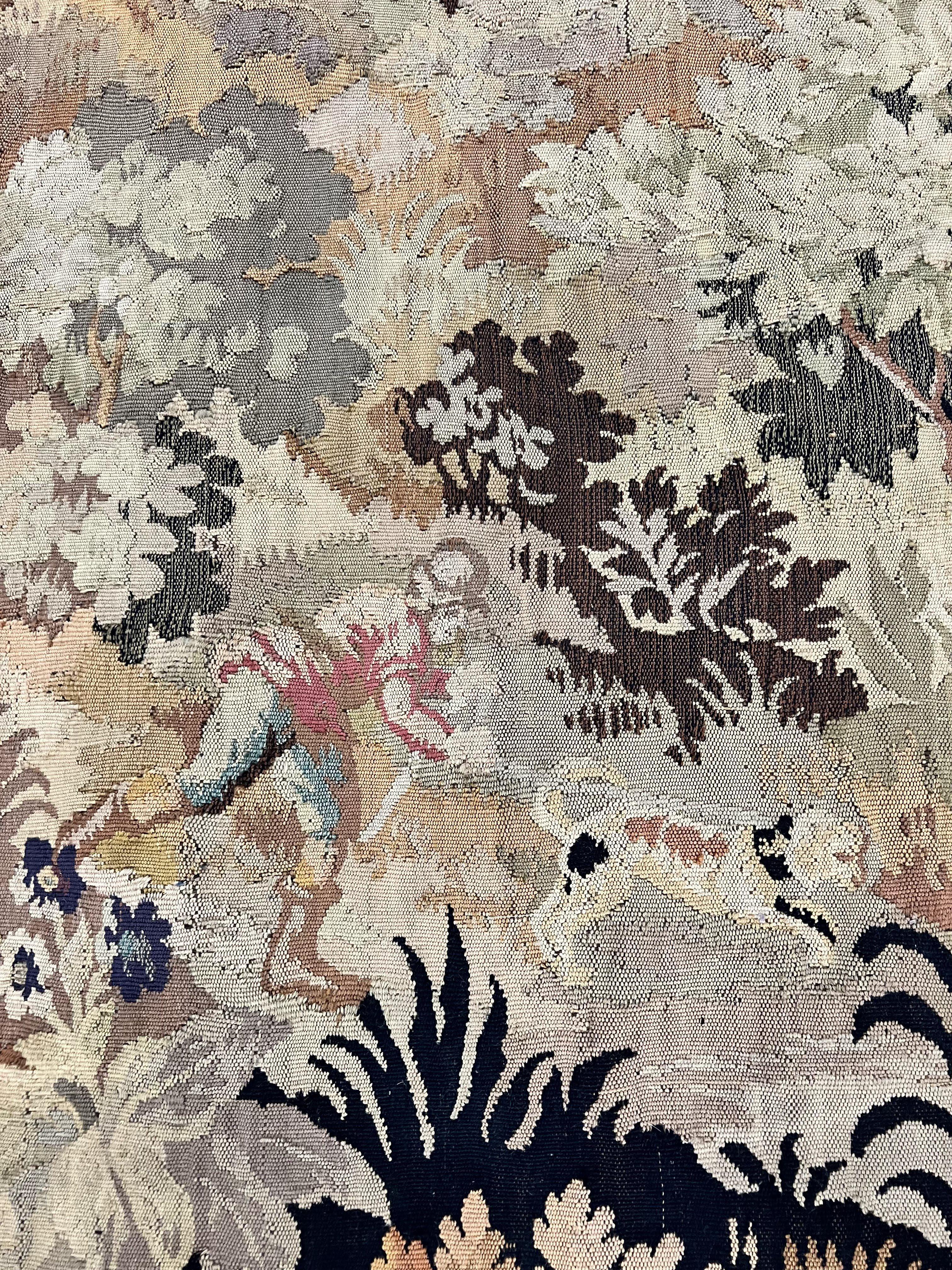 Antique French Tapestry 6x5 ft, European Handmade Wool Aubusson Weave Vintage Tapestry - Jewel Rugs