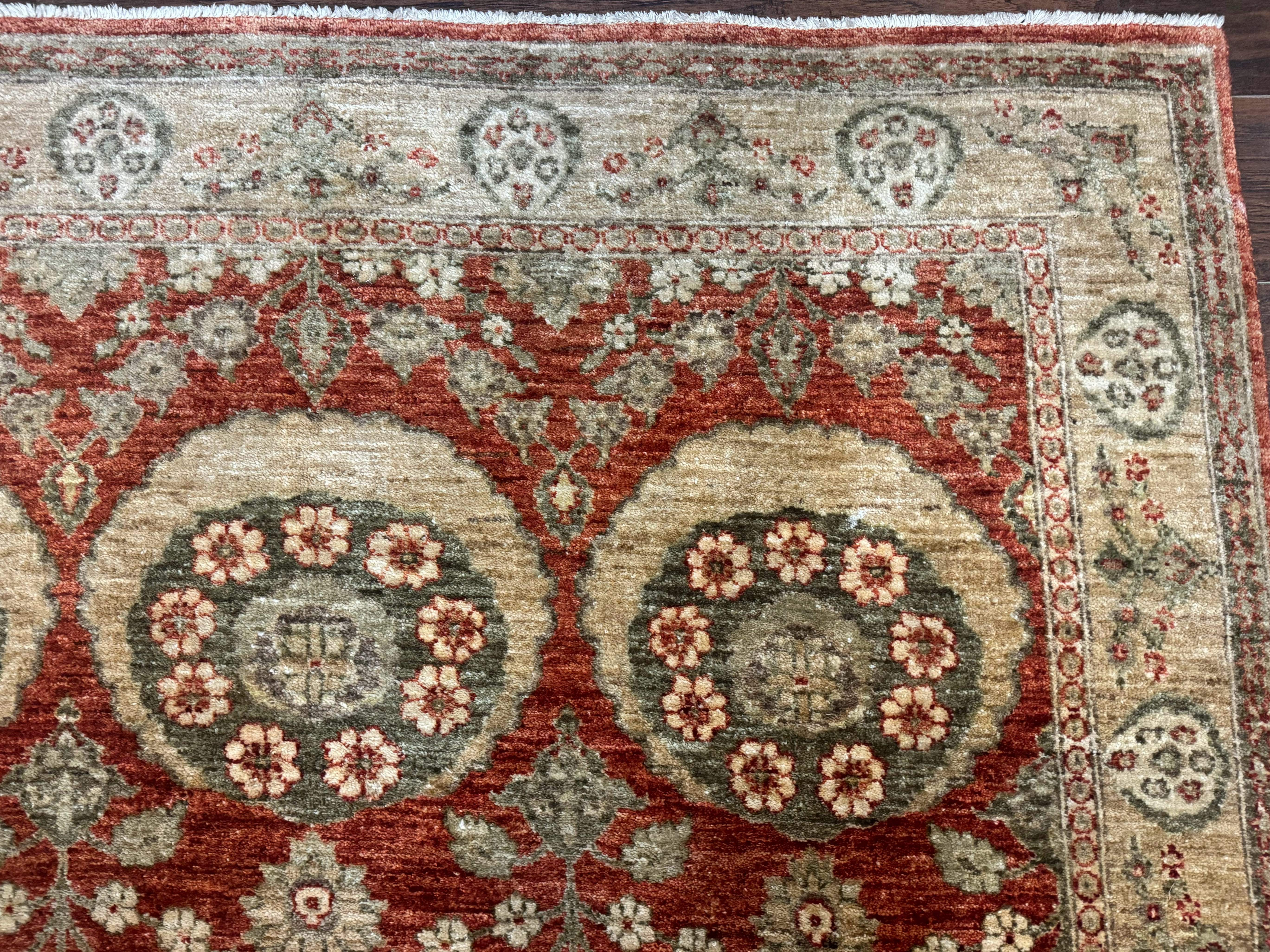 Pakistani Peshawar Wide Runner Rug 6x15 ft, Light Rust Red & Gold, Hand-Knotted Wool Chobi Carpet - Jewel Rugs