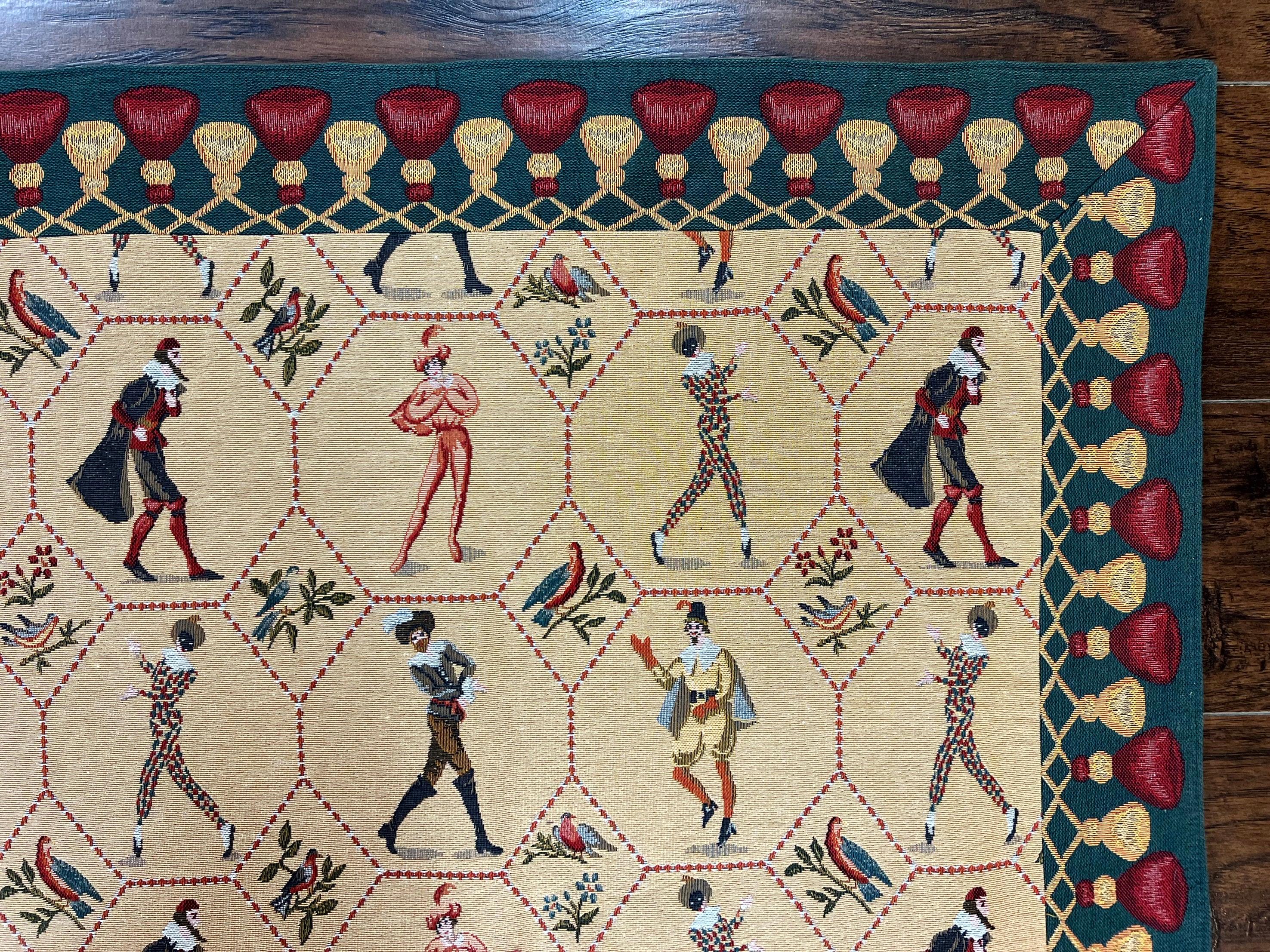 Square Tapestry 5x5, Wall Hanging, Human Pictorials, Court Jesters, Vintage - Jewel Rugs