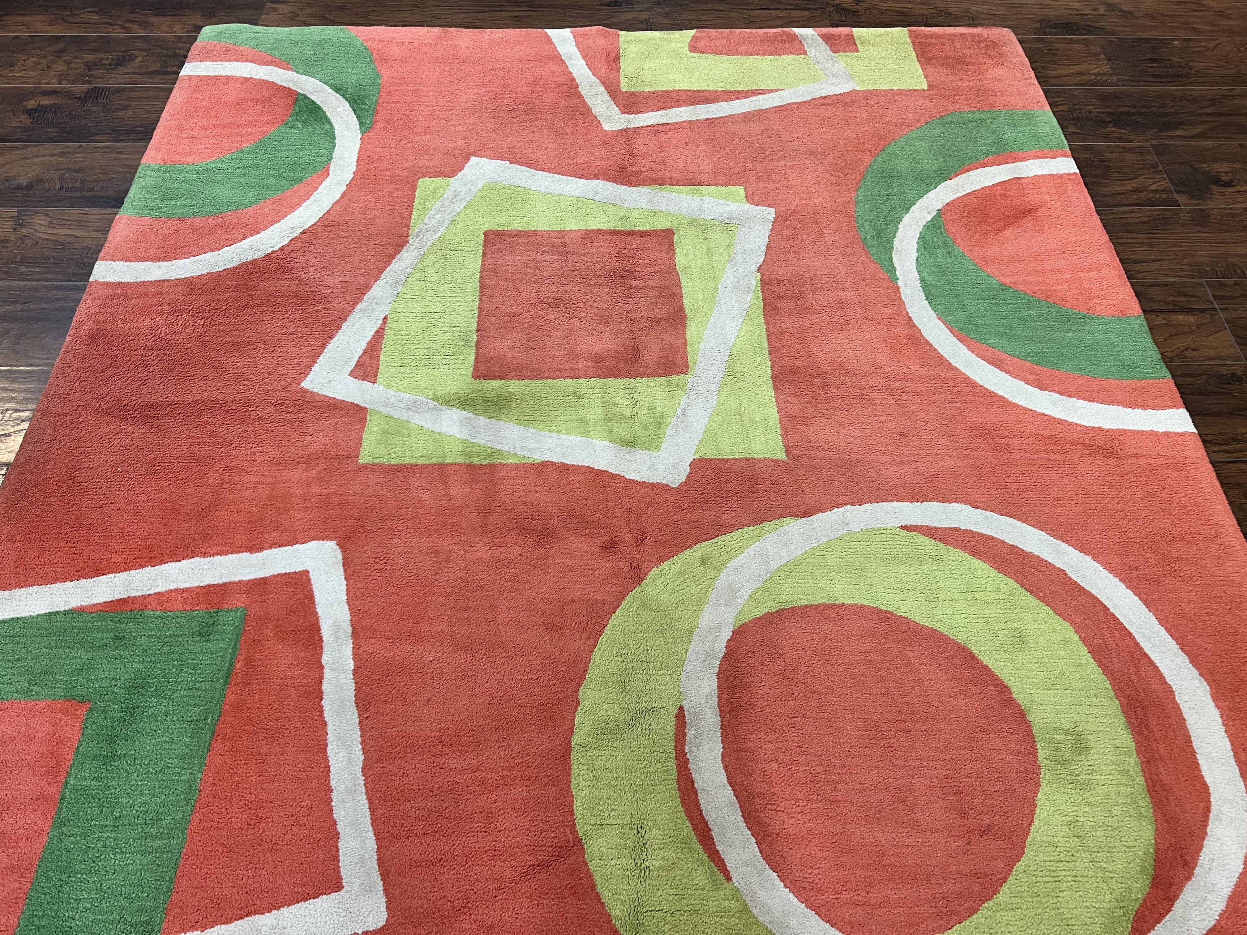 Abstract Rug 6x9, Modern Contemporary Rug, Red-Orange Green - Jewel Rugs
