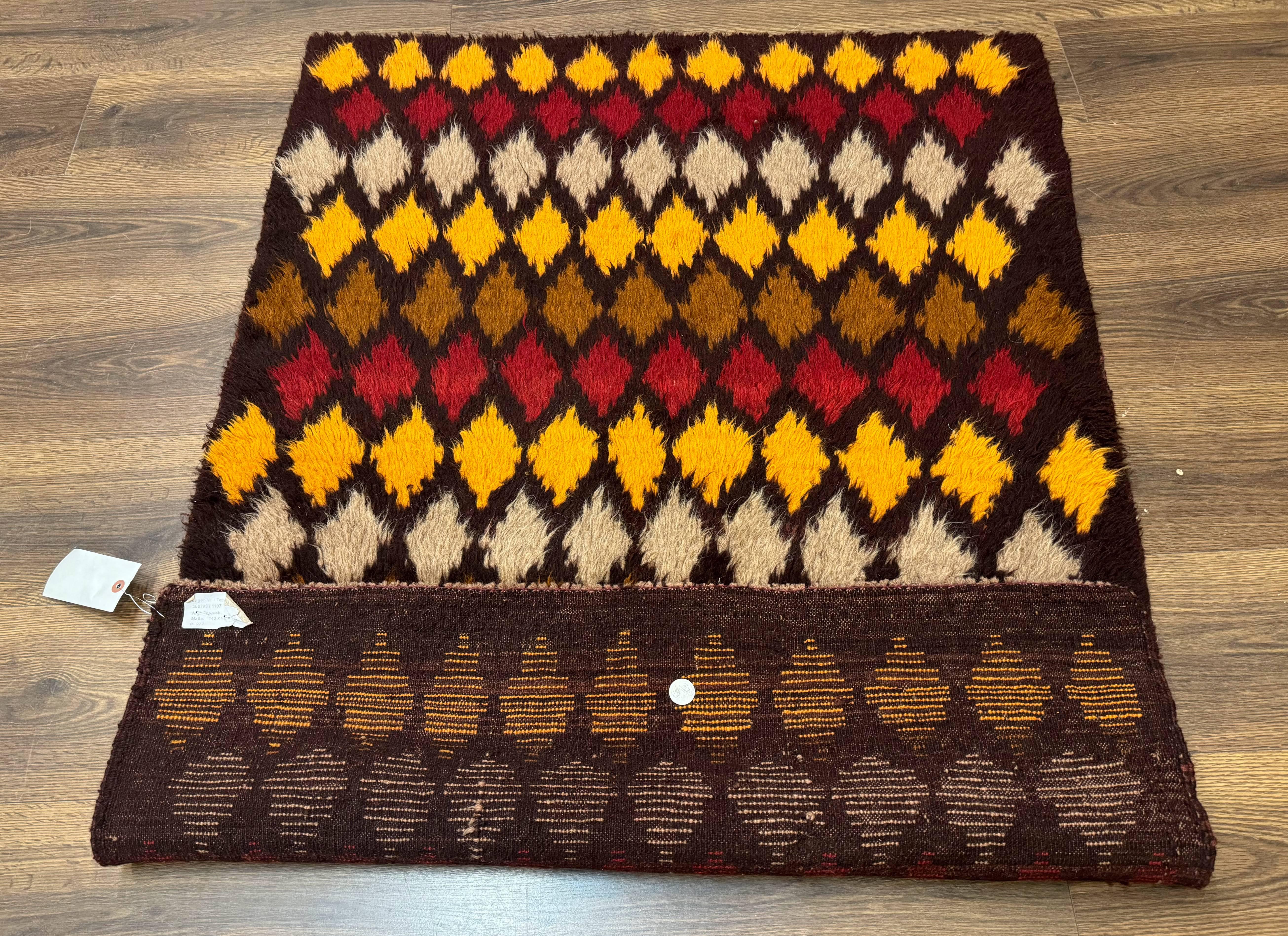 Shaggy Balouch Rug 3x4, Tribal Rug, Afghan Rug, Brown, Multicolor - Jewel Rugs