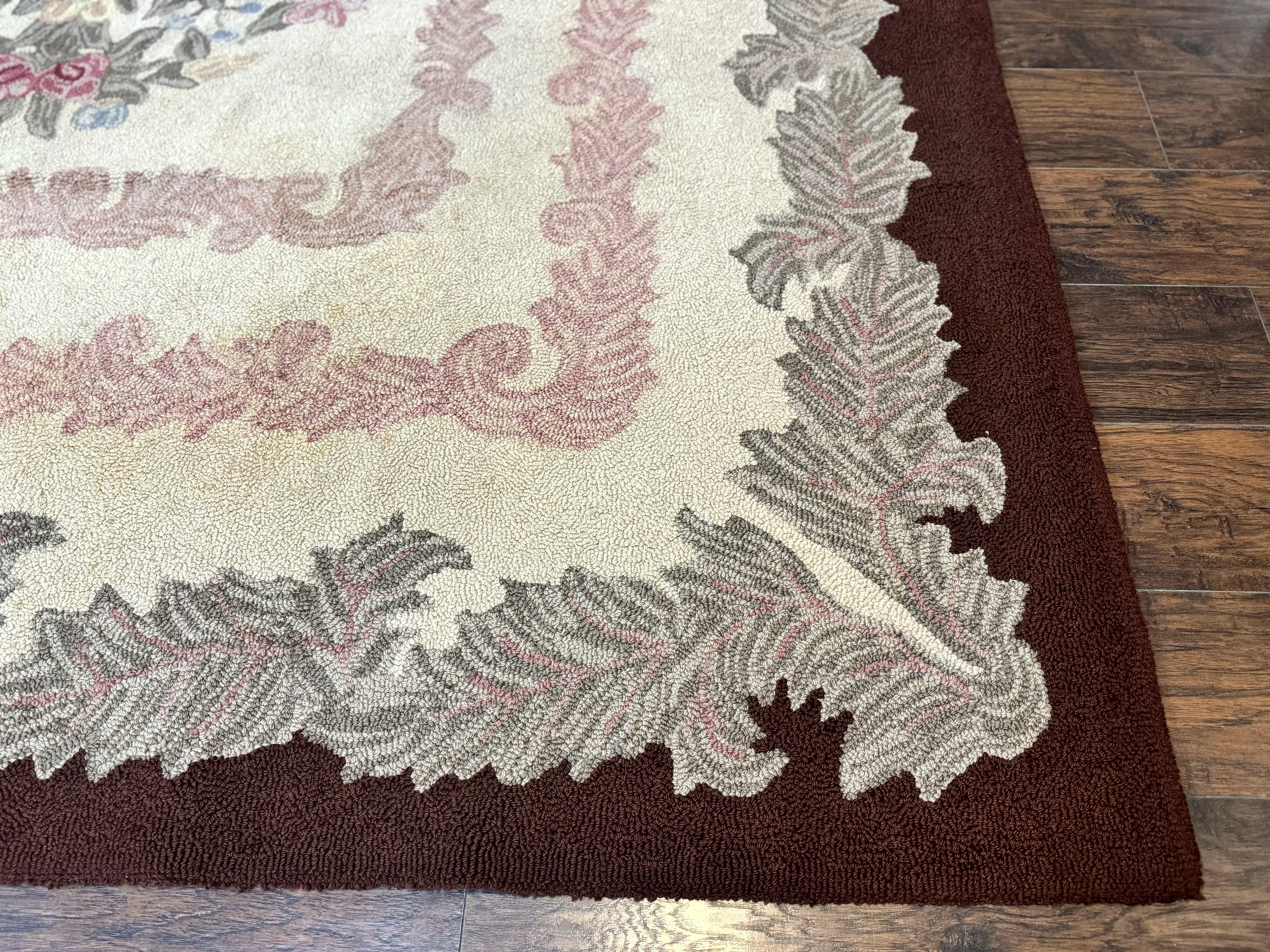 American Hand Hooked Rug 9x12, Vintage Aubusson Carpet, Wool - Jewel Rugs