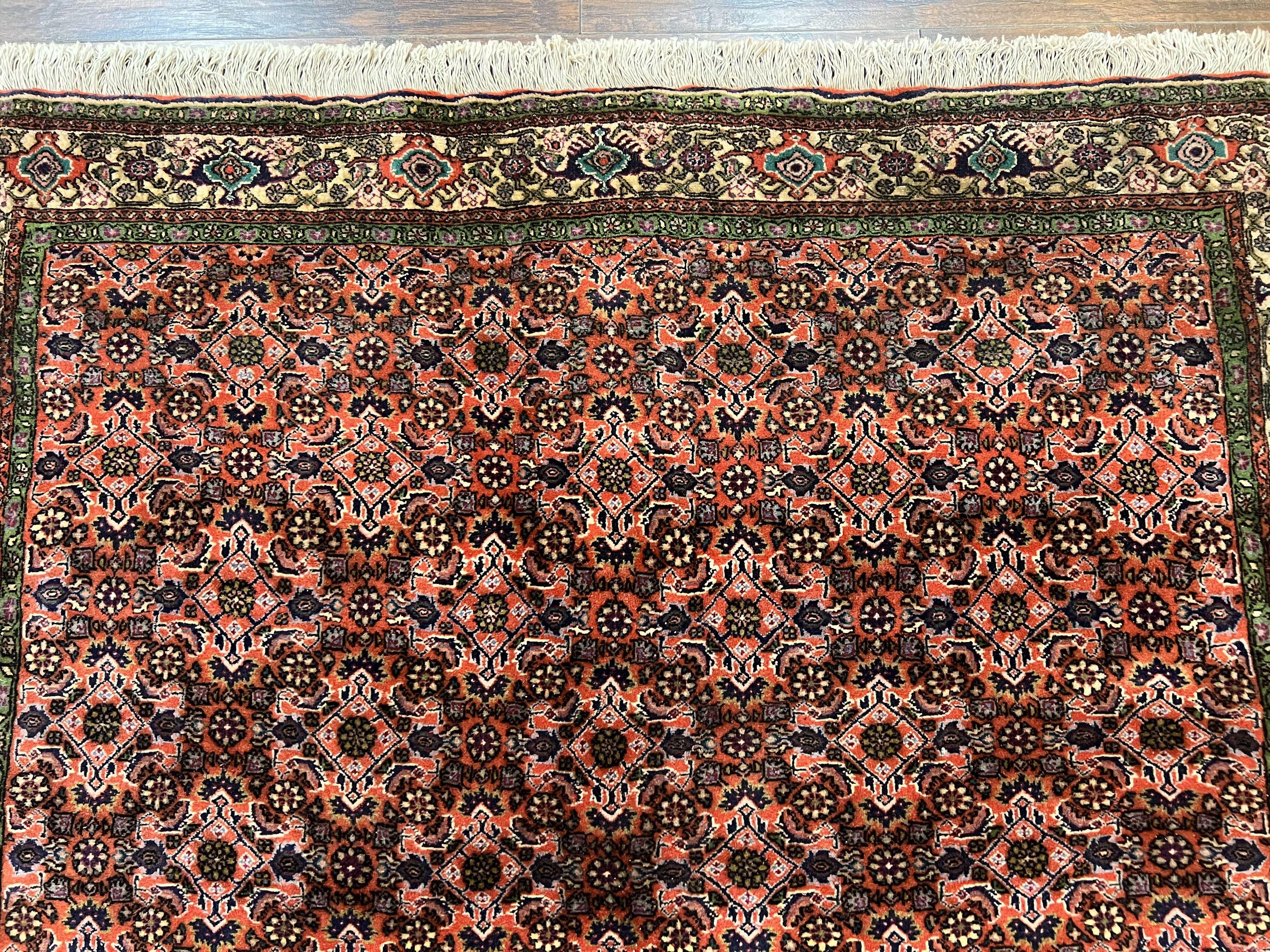 Antique Persian Bijar Rug 5x7, Allover Pattern, Hand Knotted Vintage Wool Tribal Oriental Carpet, Bidjar Rug, Red and Cream 5 x 7 ft, Handmade Rug - Jewel Rugs