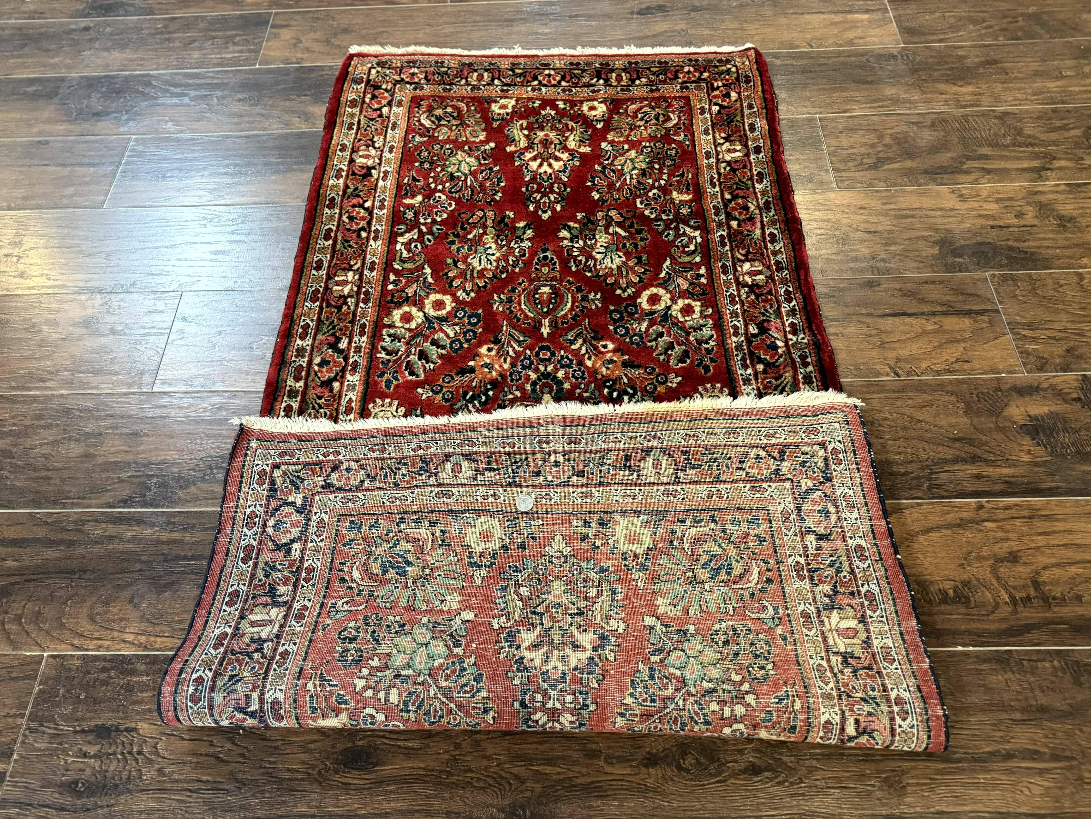 Red Persian Sarouk Rug 3 x 5.8, Antique Wool Carpet, 210 KPSI - Jewel Rugs
