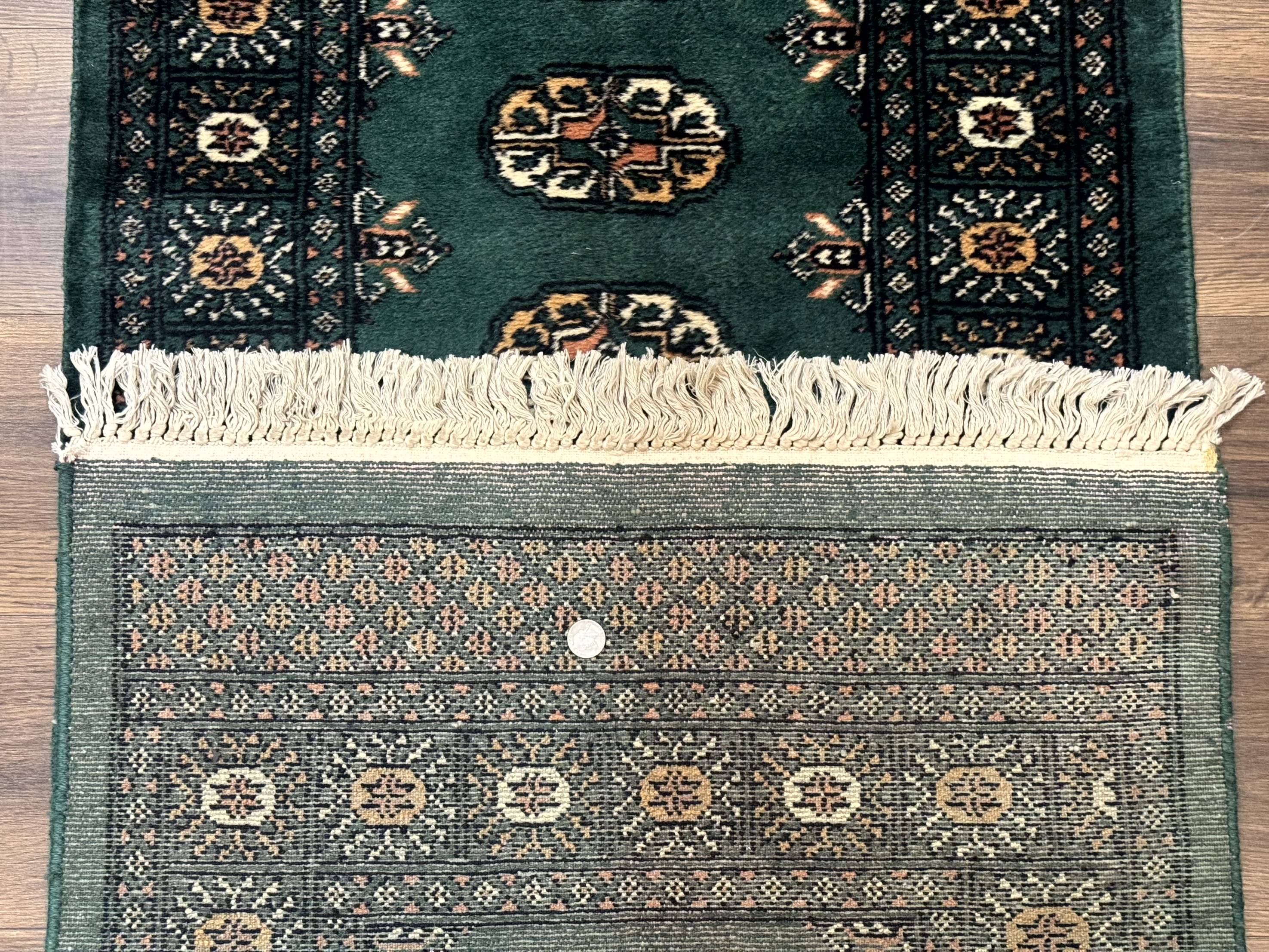 Pakistani Bokhara Runner Rug 2.5 x 11, Green Turkoman Wool Runner for Hallway - Jewel Rugs