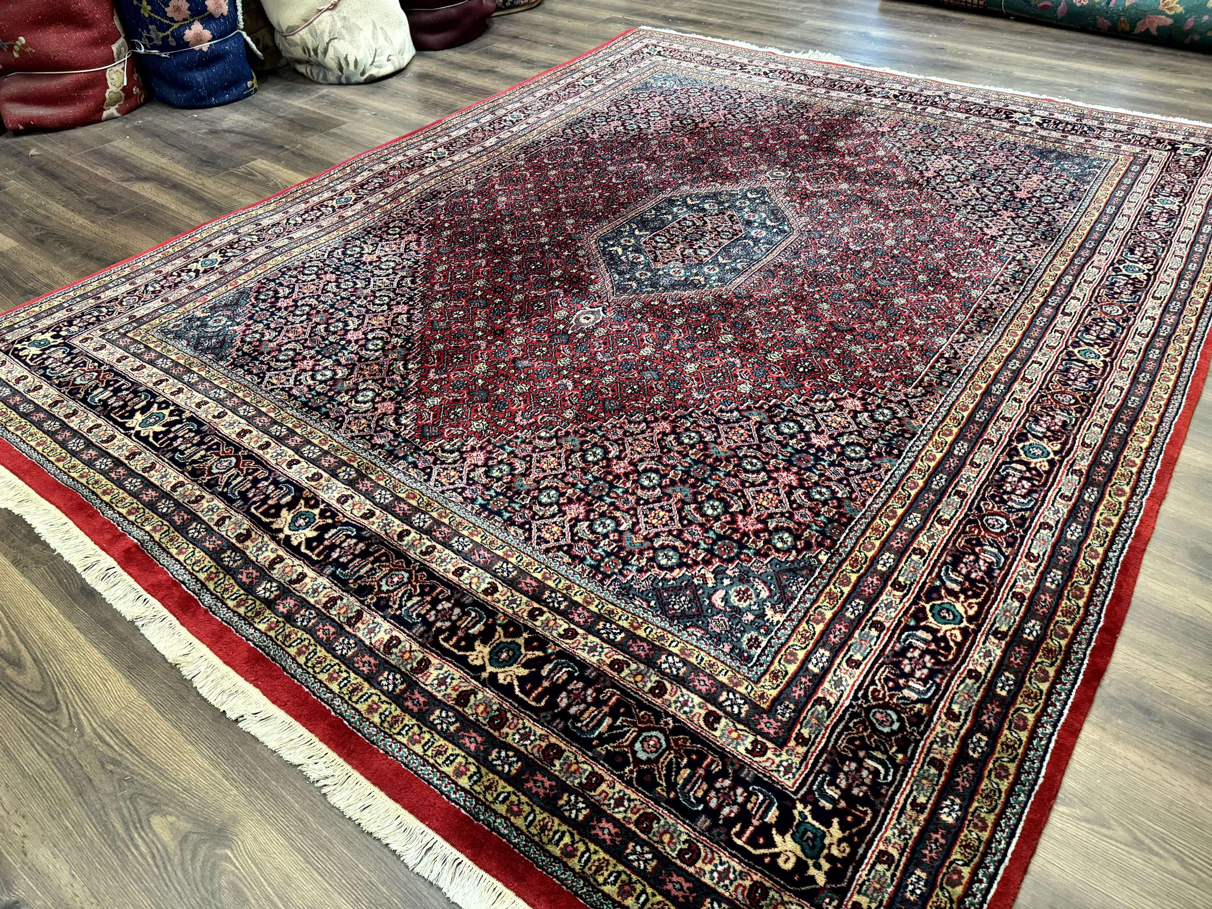 Indo Persian Bidjar Rug 8x10, Red, Herati Pattern, Soft Wool Pile, Vintage - Jewel Rugs