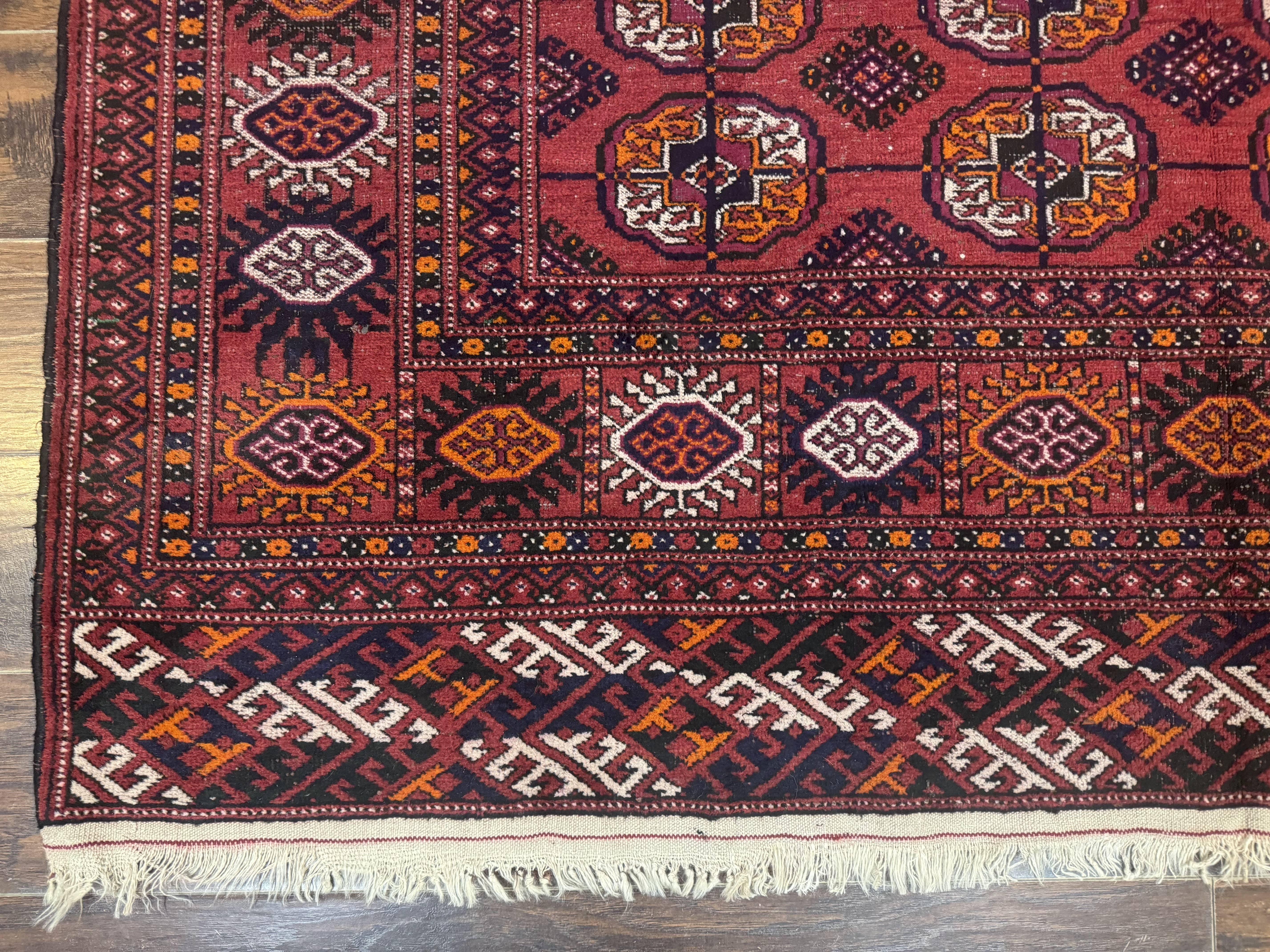 Antique Persian Turkoman Bokhara Rug 7x11, Tribal Rug, Red - Jewel Rugs