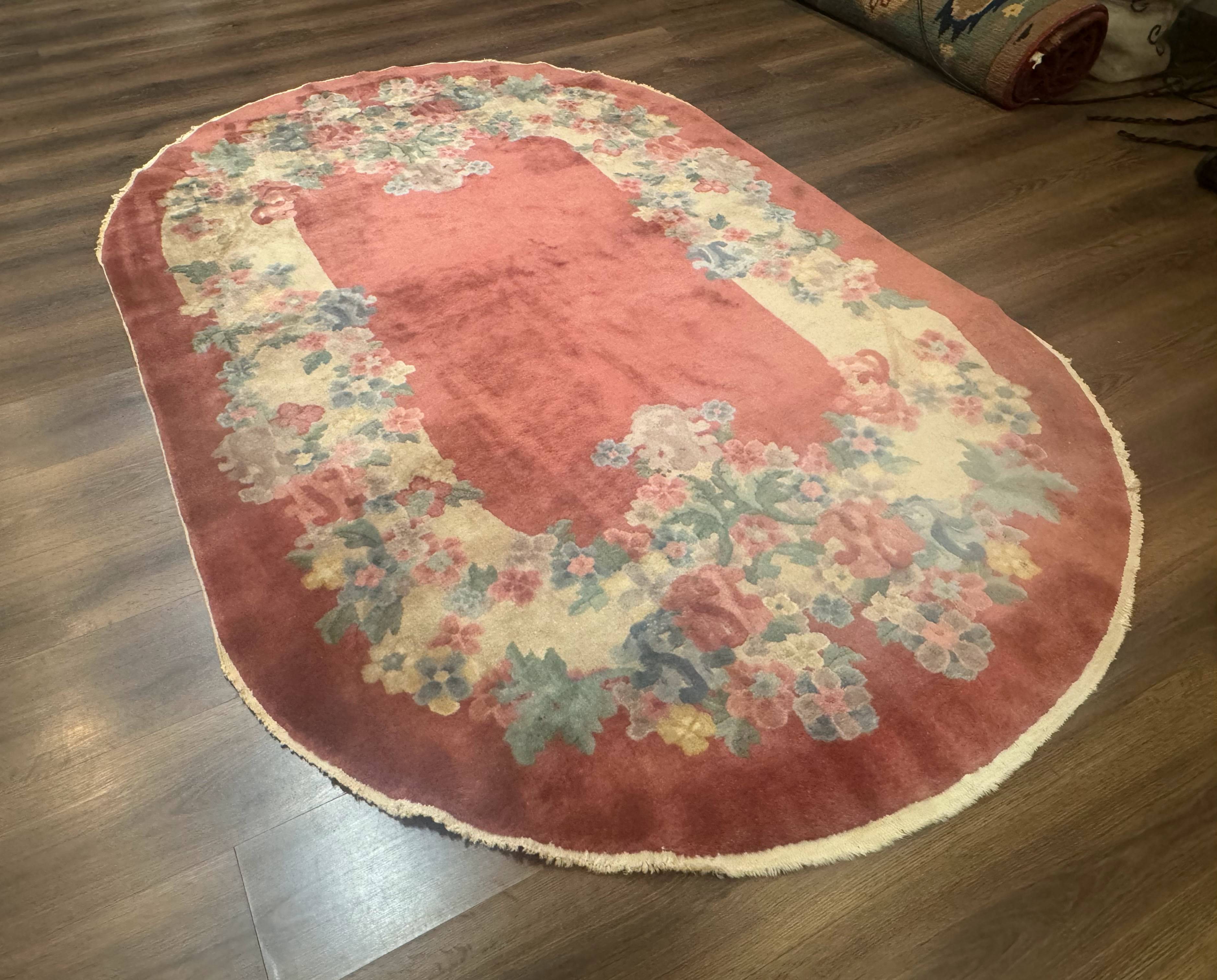 Oval Chinese Peking Rug 5x8, Pink, Floral, Vintage Chinese Wool Carpet - Jewel Rugs