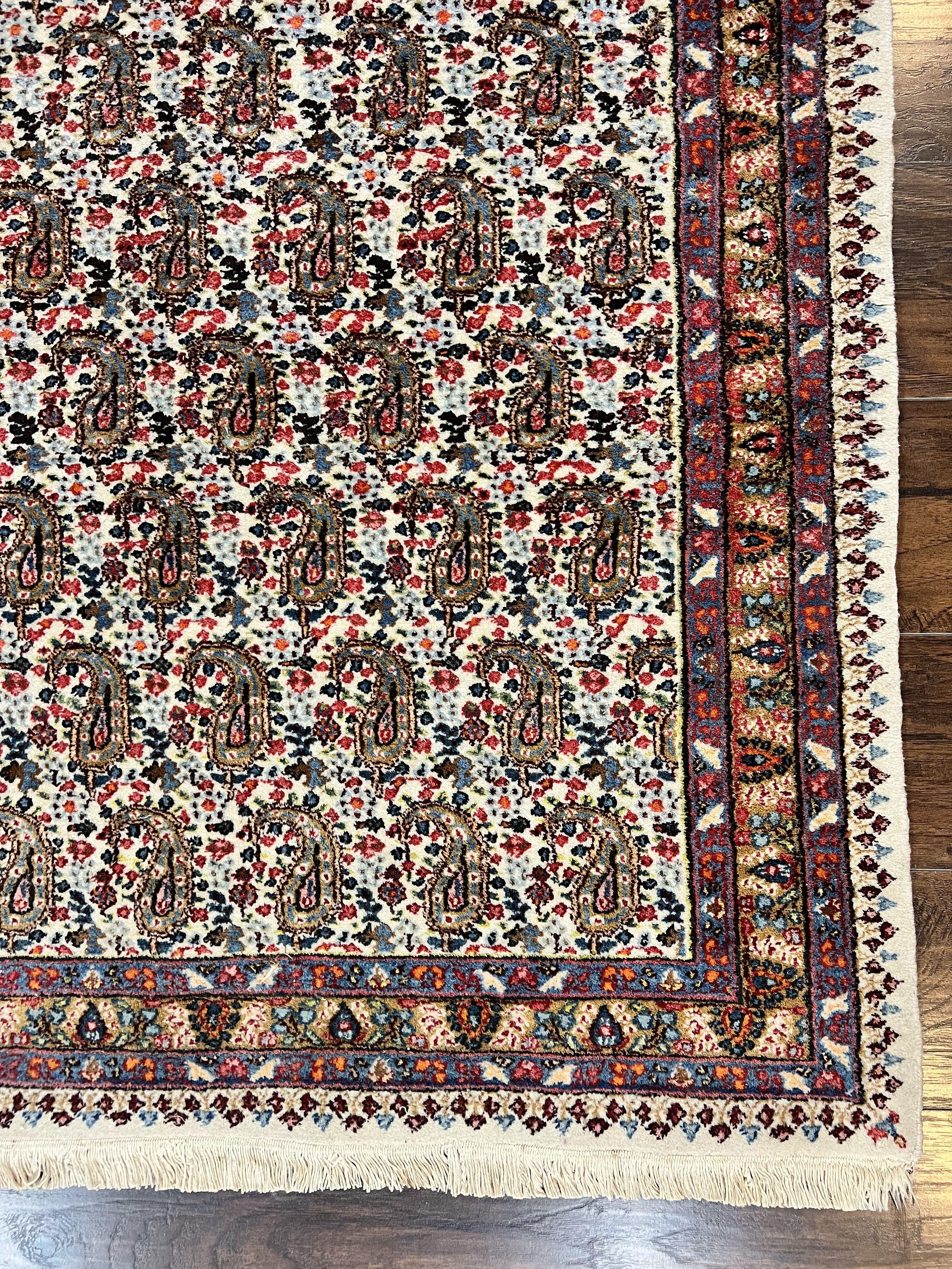 Persian Rug 4x6, Mashad Kashmar Rug, Boteh Paisley Design, Allover Repeated Pattern, Ivory Hand Knotted Vintage Semi Antique Persian Oriental Carpet - Jewel Rugs