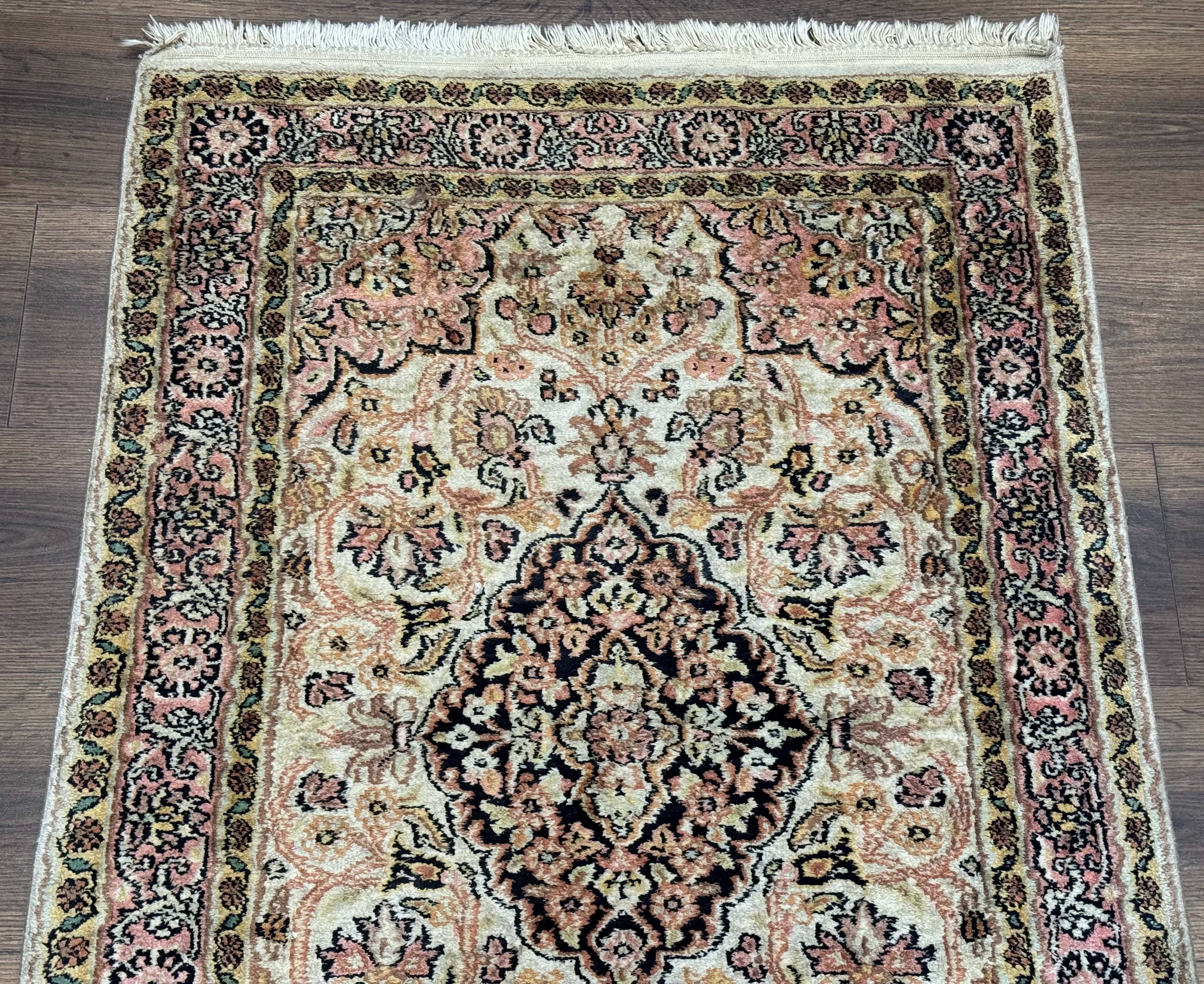 Silk Indian Kashmiri Runner Rug 2.7 x 9.8, Floral Medallions - Jewel Rugs