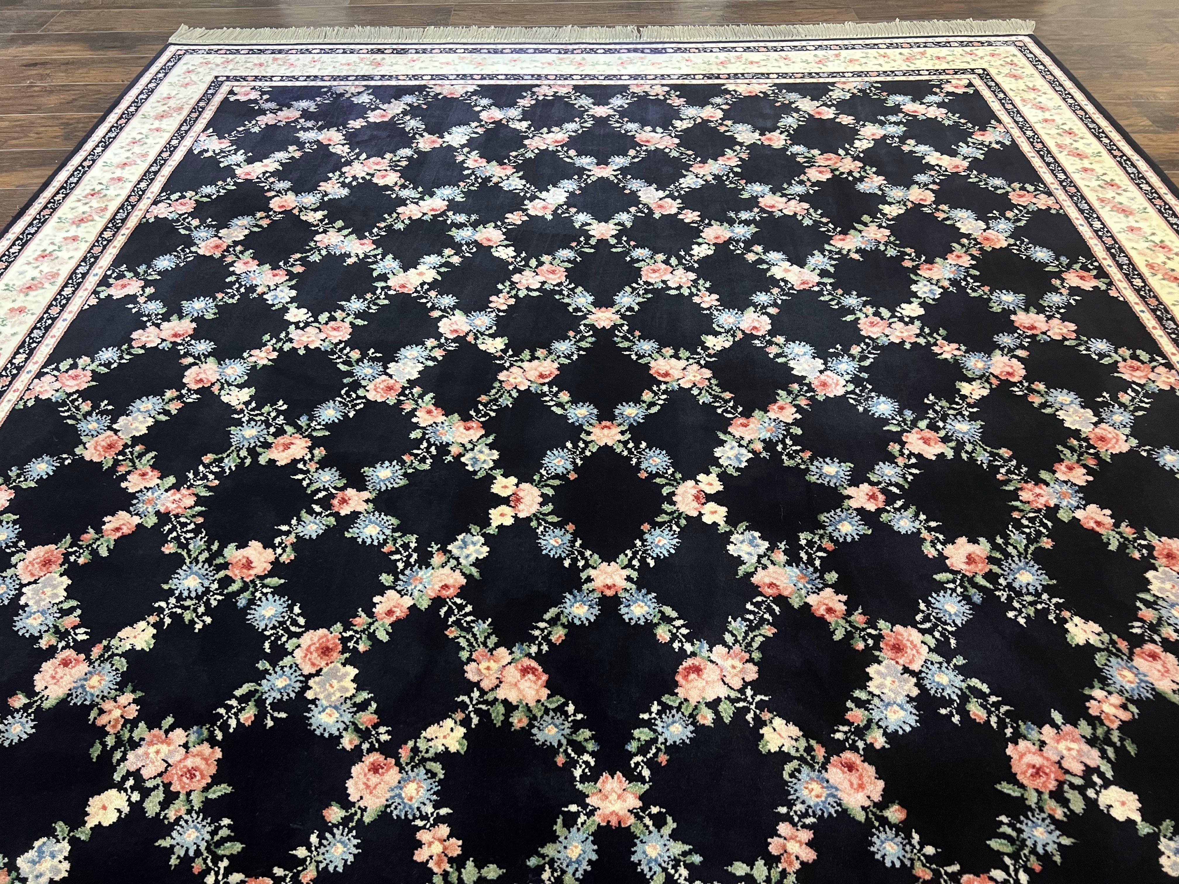 Karastan Rug 8.8 x 12, Garden of Eden #509/1270, Ebony Trellis, Vintage Discontinued Wool Pile Karastan Carpet - Jewel Rugs