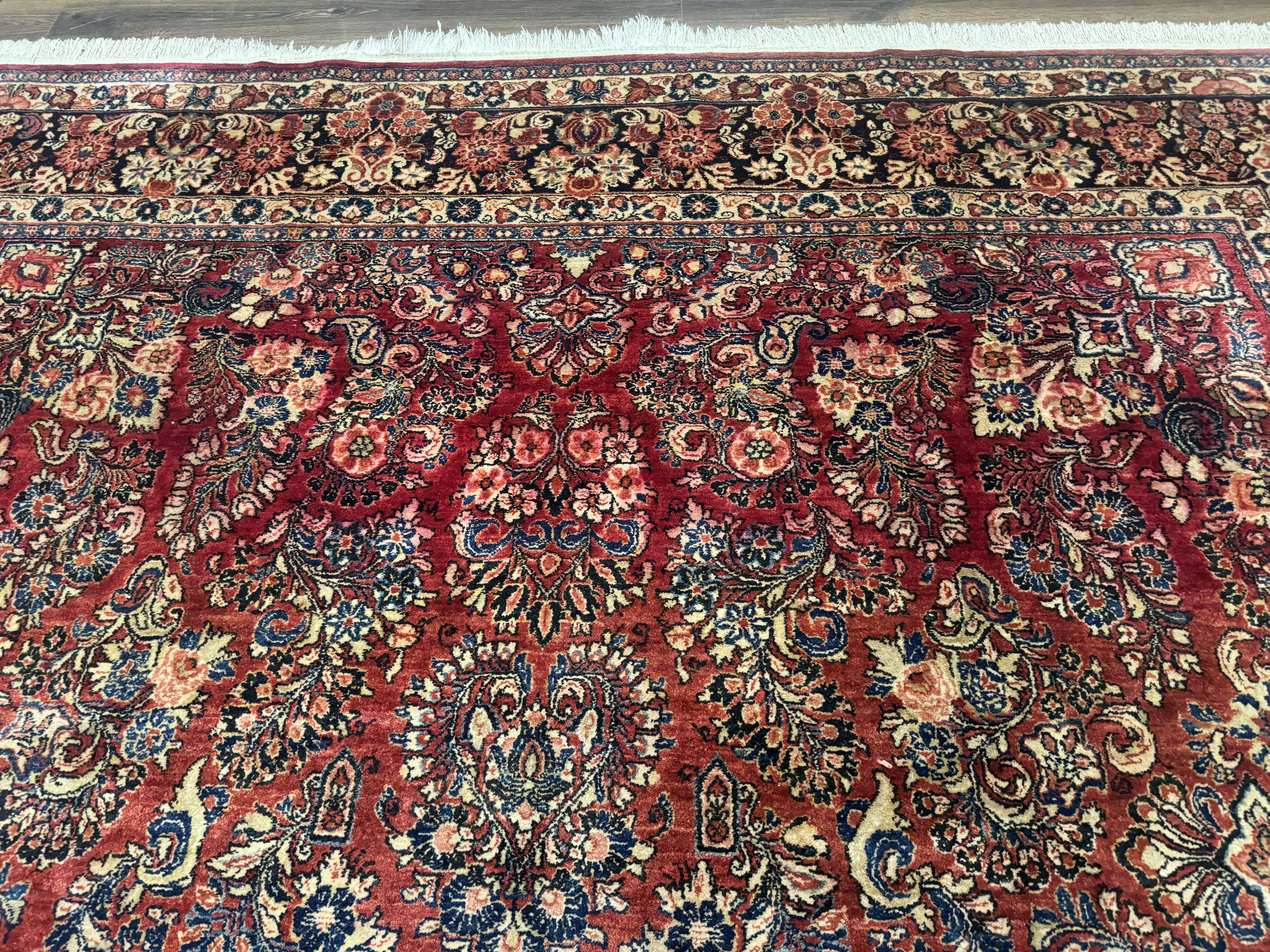 Large Persian Sarouk Rug 10x17, Palace Size Antique Persian Carpet, Red, Floral Allover, Traditional Persian Rug, Oversize Handmade Wool Rug - Jewel Rugs
