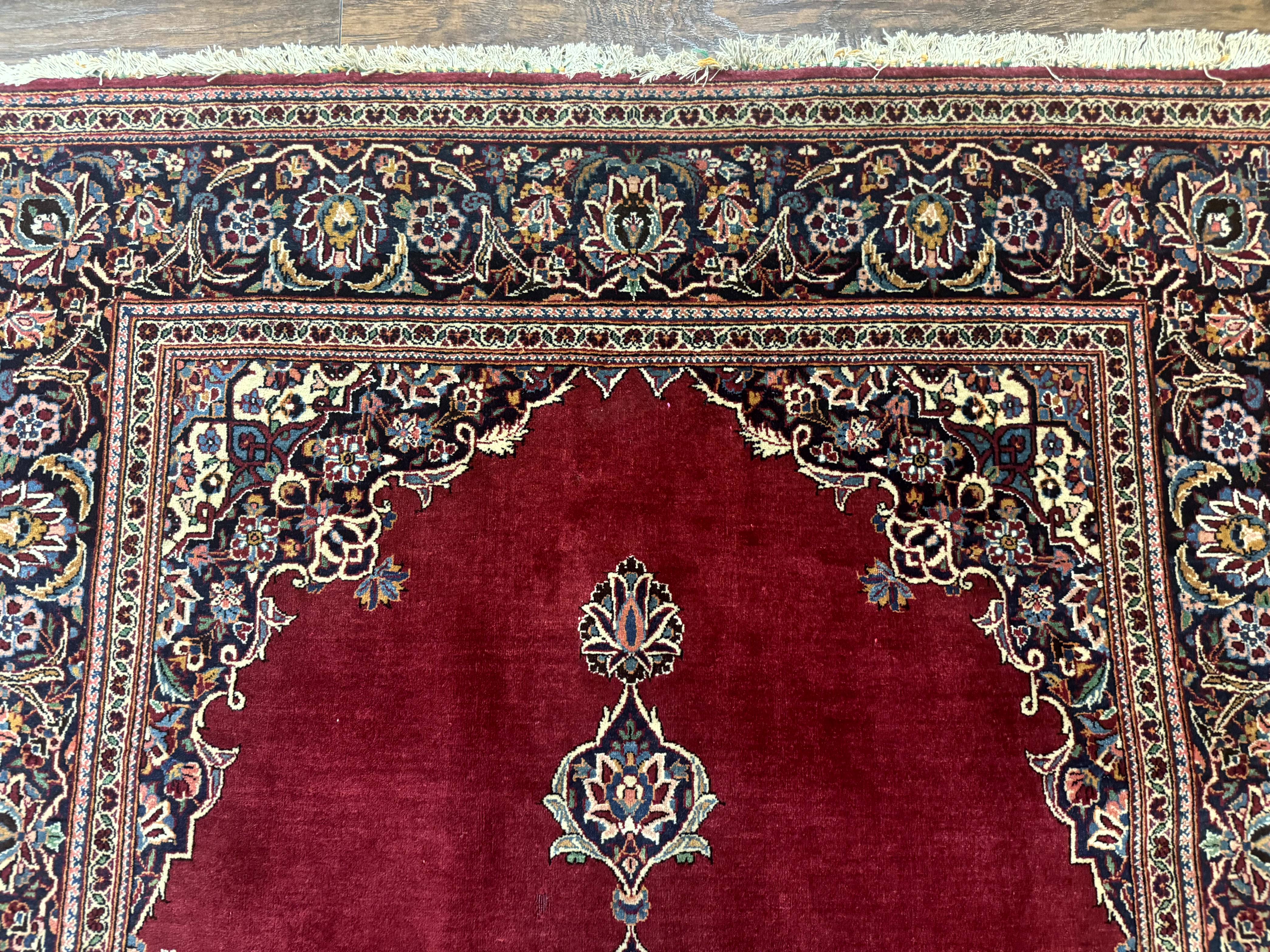 Antique Persian Kashan Rug 4x7, Semi Open Field, Pomegranate Red - Jewel Rugs