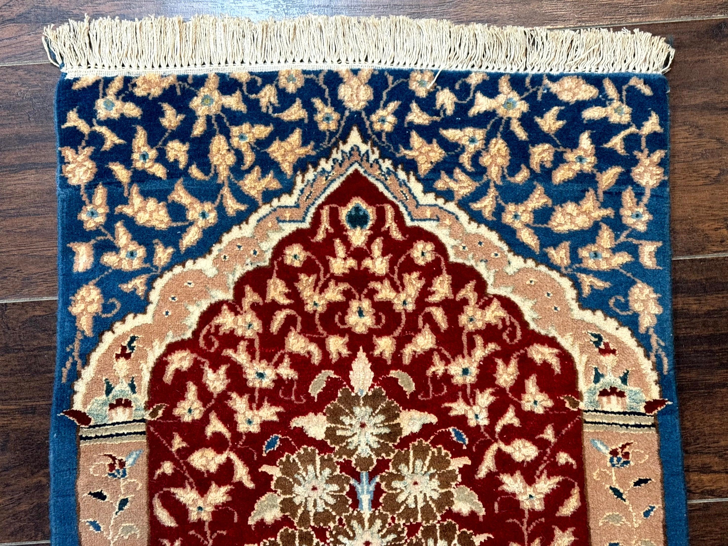 Small Persian Nain Rug, Persian Vase Tree of Life Design, Red and Blue, Very Fine 260 KPSI, Wool and Silk Highlights - Jewel Rugs