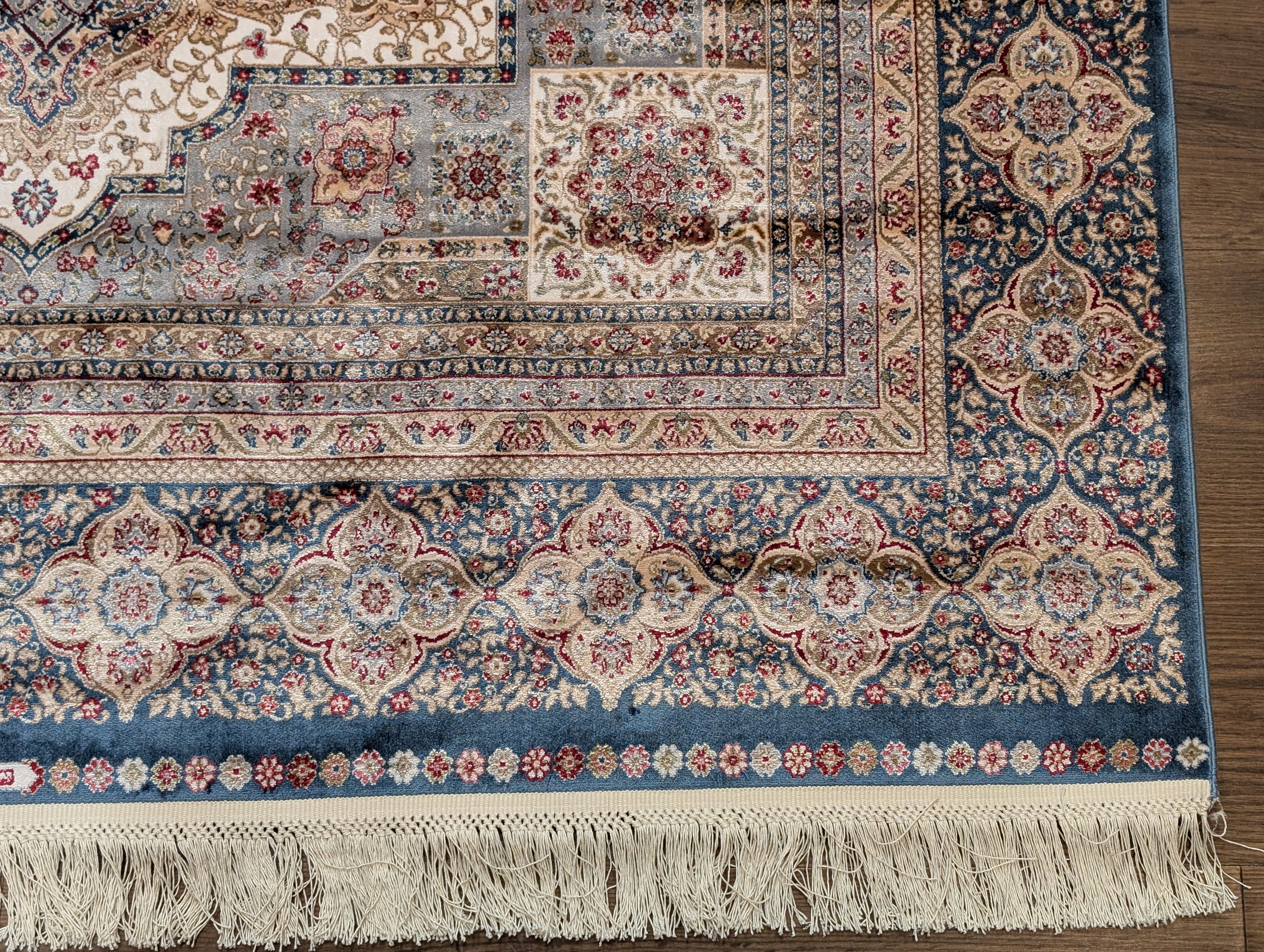 Square Turkish Silk Rug 5x5, Mamluk Design, Detailed, New, Bamboo Silk - Jewel Rugs