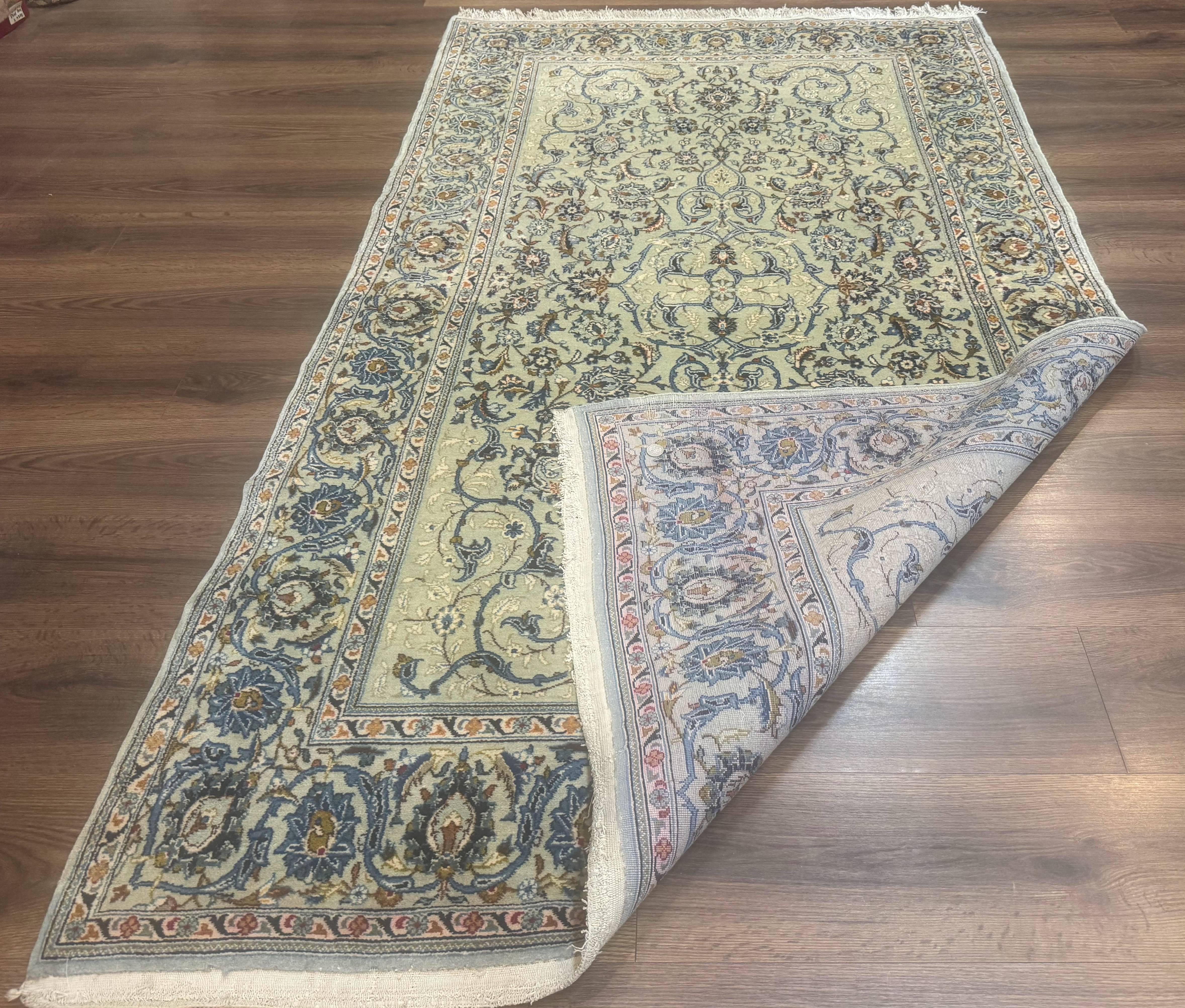 Persian Kashan Rug, Unique Colors, 225 KPSI, Light Green and Light Blue - Jewel Rugs