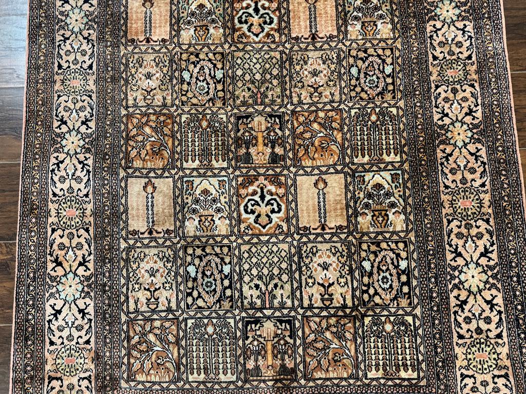 Indian Kashmiri Silk Rug 4x6, Panel Design, Multicolor, Fine - Jewel Rugs