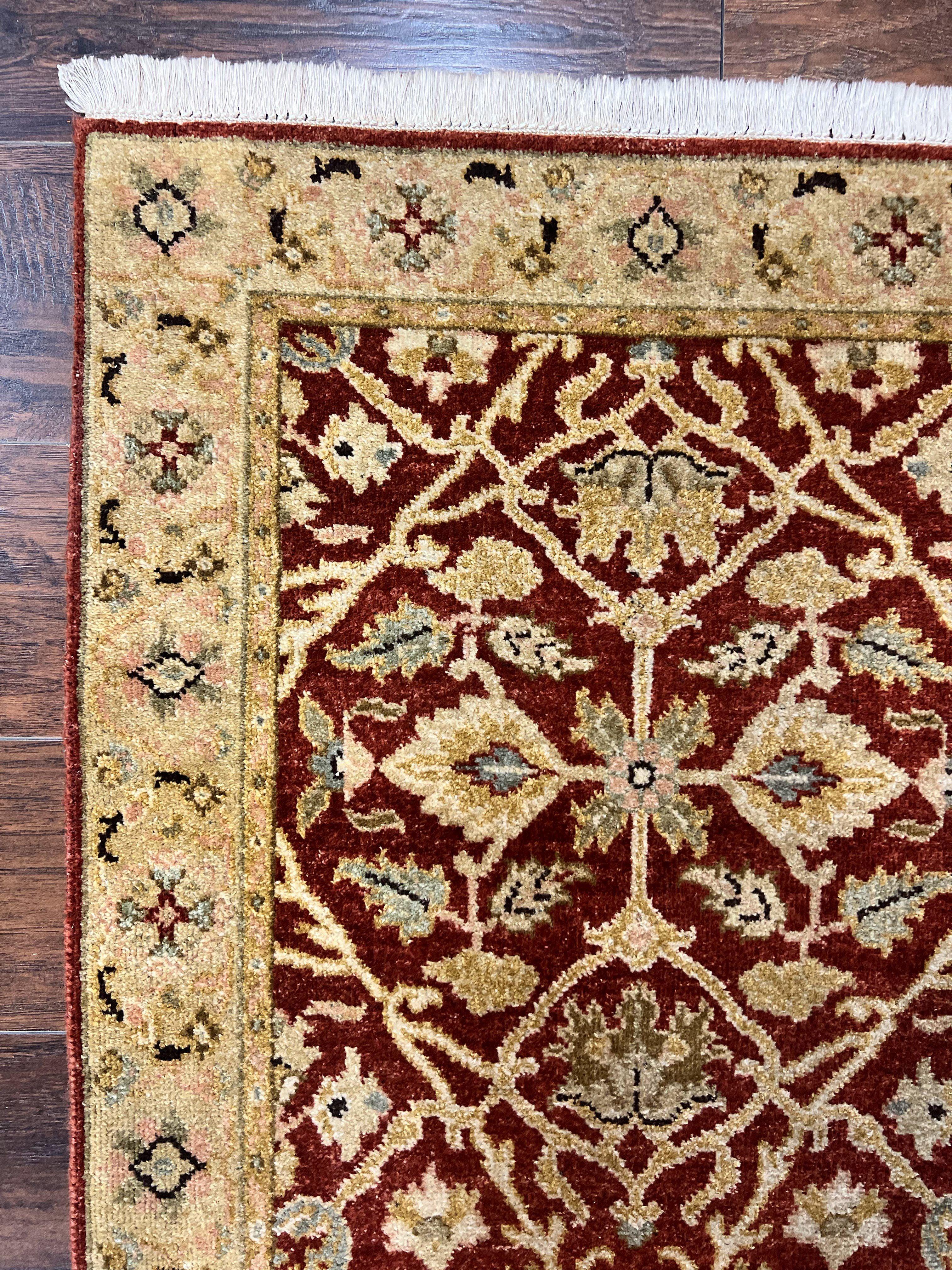 Pakistani Chobi Runner Rug 2.6 x 8, Pak Persian Oriental Rug for Hallway, Maroon Tan-Gold, Handmade Wool 8ft Runner for Hallway, Vintage Rug - Jewel Rugs