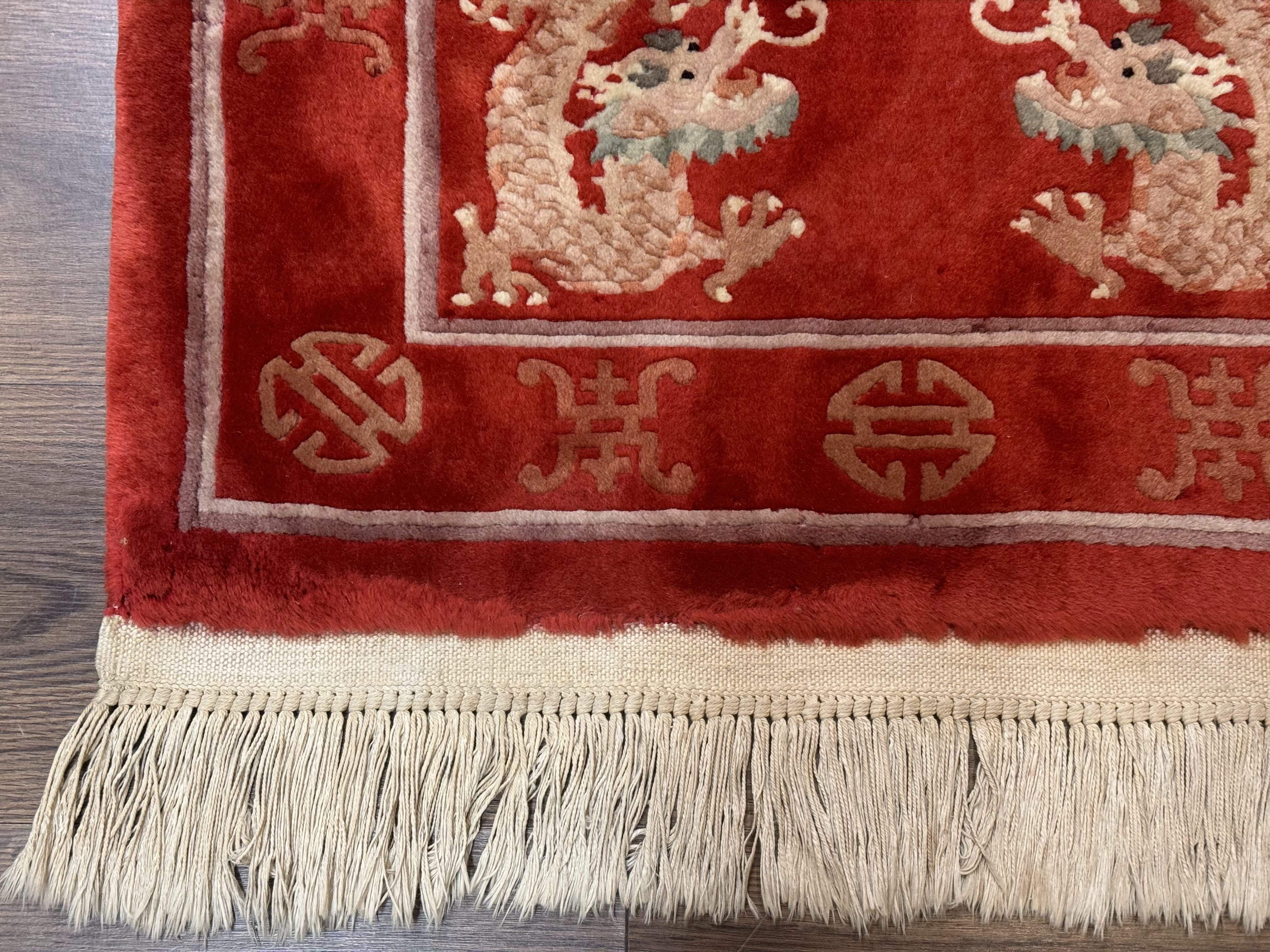 Red Chinese Dragon Rug 2x5 – Hand-Knotted Wool Asian Carpet - Jewel Rugs