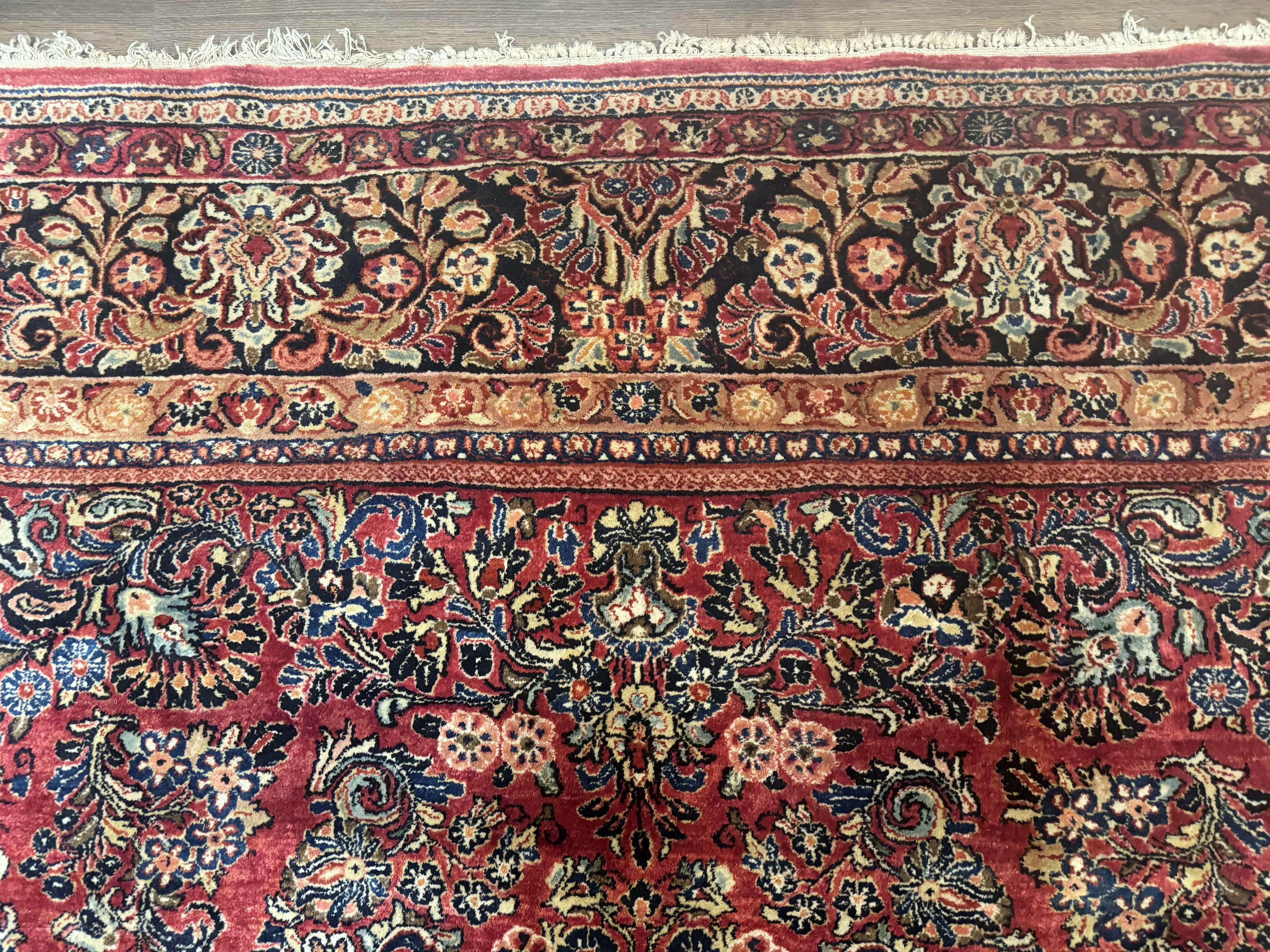 Persian Sarouk Rug 10x18, Palace Size Antique Persian Carpet, Wool, Red, Floral, Handmade Traditional Persian Rug, Extra Large Rug - Jewel Rugs