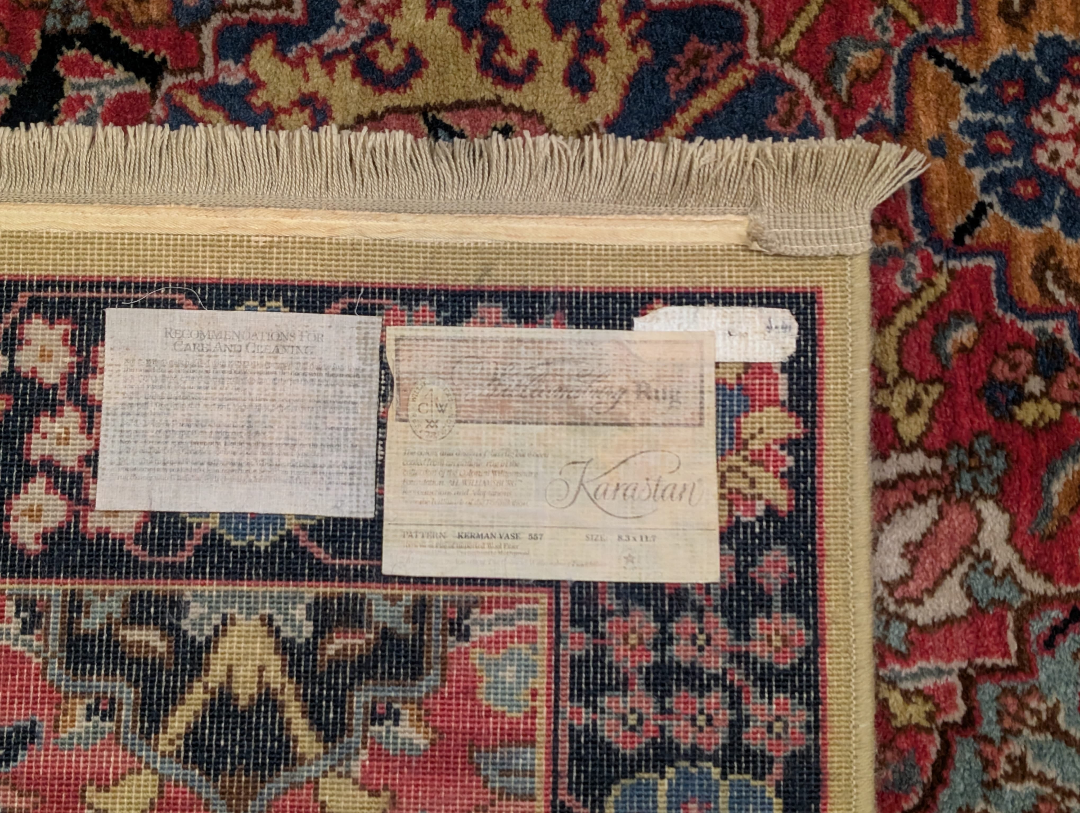 Karastan Rug 8.3 x 11.7, Williamsburg Kerman Vase #557, Wool, Vintage - Jewel Rugs
