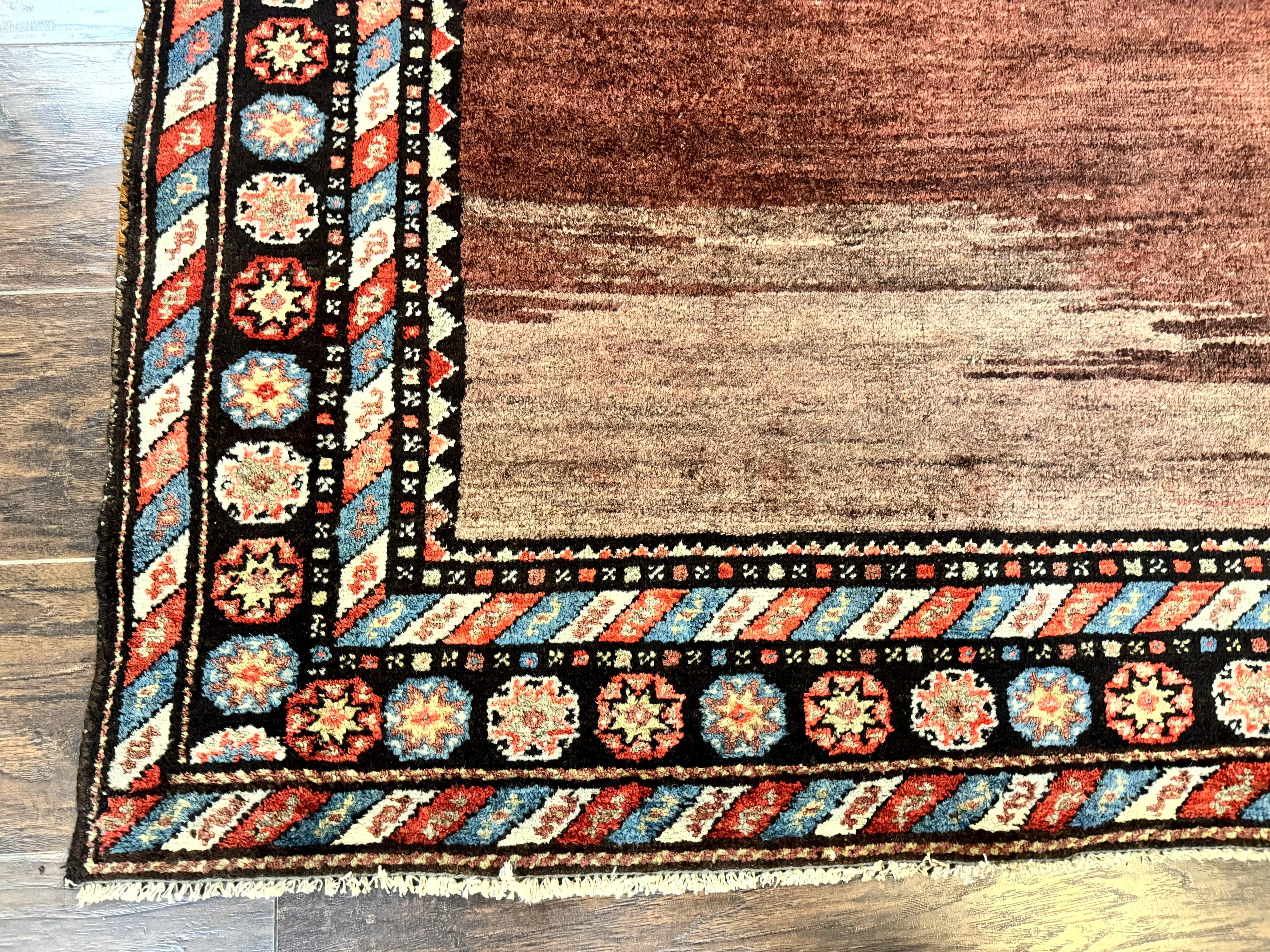 Antique Persian Rug 4x7, Sarab Tribal Wool Carpet, Brown and Multicolor, Handmade Wide Runner Rug 4 x 7, Open Field, Rainbow Border - Jewel Rugs