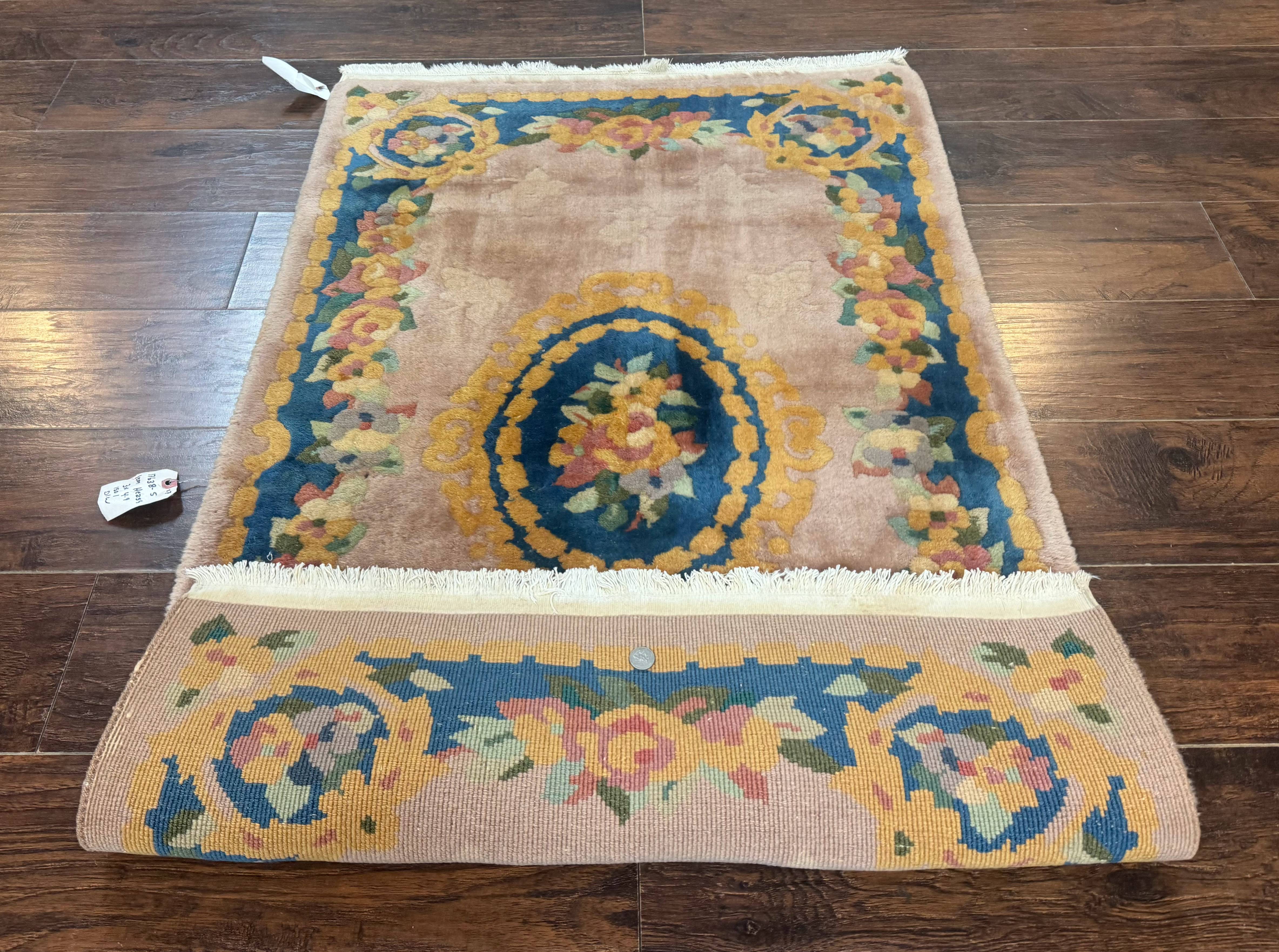 Chinese Wool Rug 3x5, Vintage 90 Line Carpet, Small Art Deco Rug - Jewel Rugs