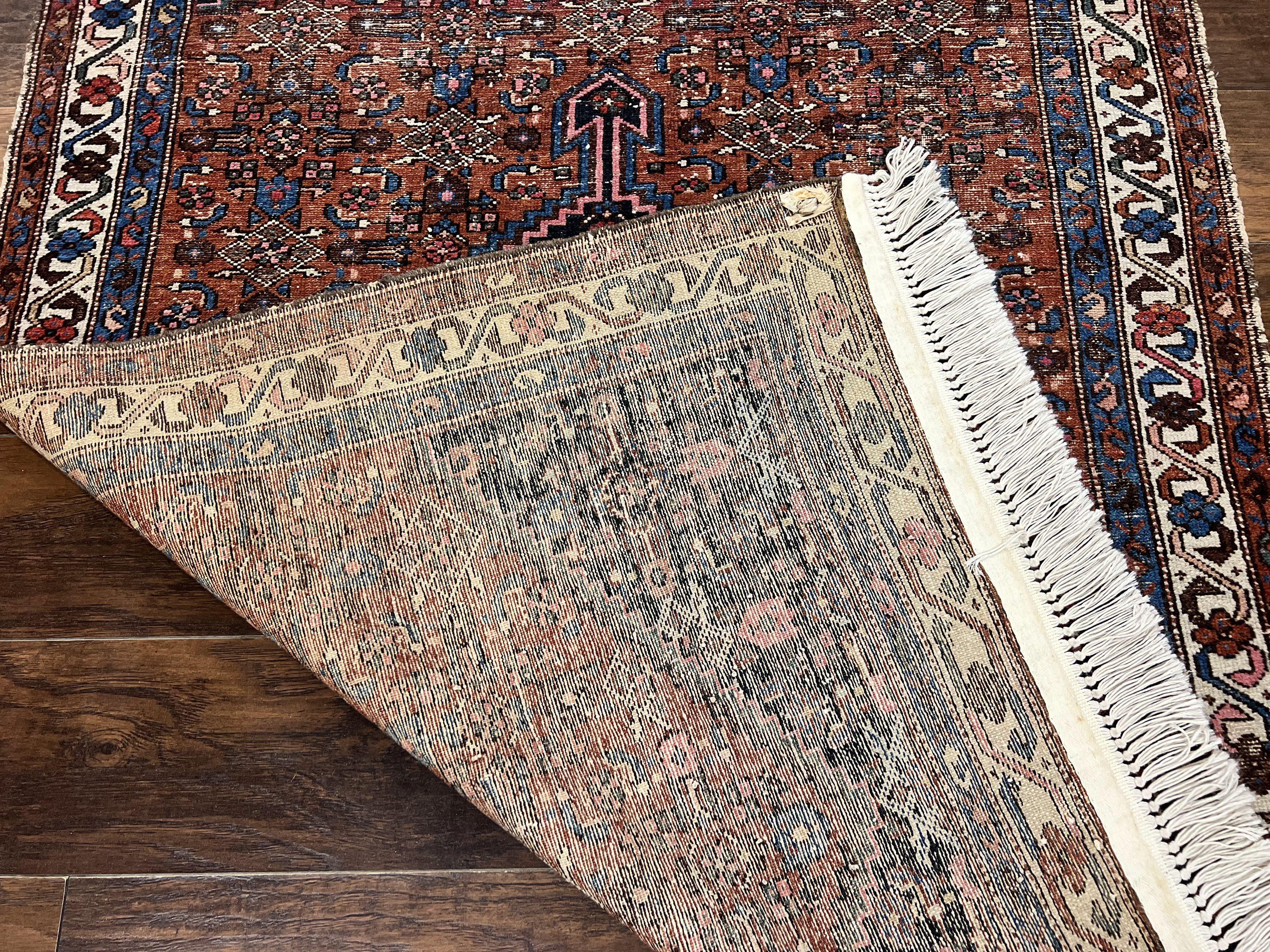 Red Persian Hamadan Rug 4x6, Wool Handmade Antique Carpet, Geometric Medallion Rug, Oriental Rug 4 x 6, Persian Tribal Rug, Hand Knotted Rug - Jewel Rugs