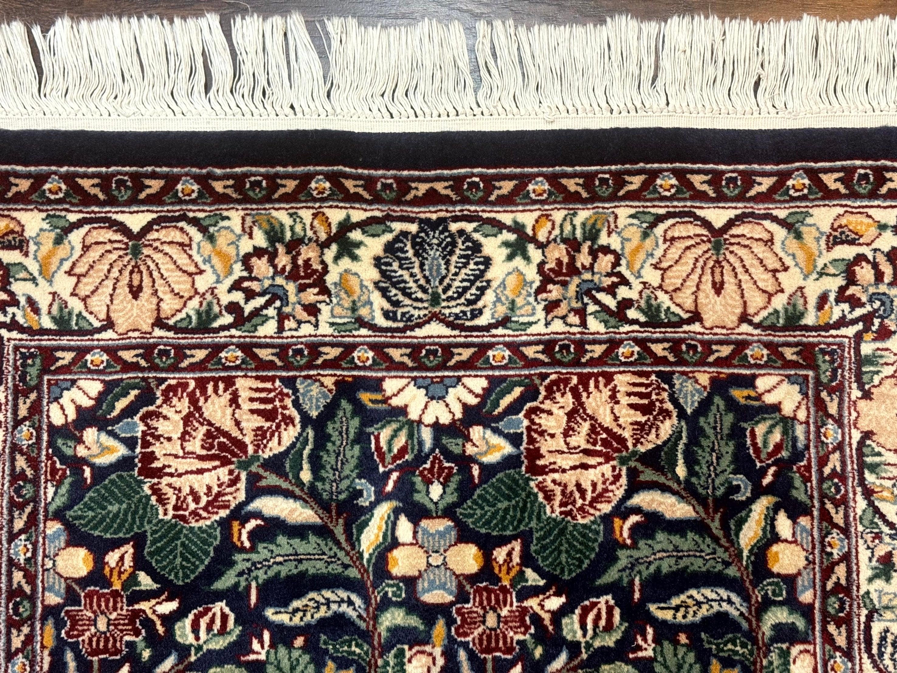 Square Pak Persian Small Rug 2.7 x 2.7, William Morris Design, Dark Green, Floral, Handmade - Jewel Rugs