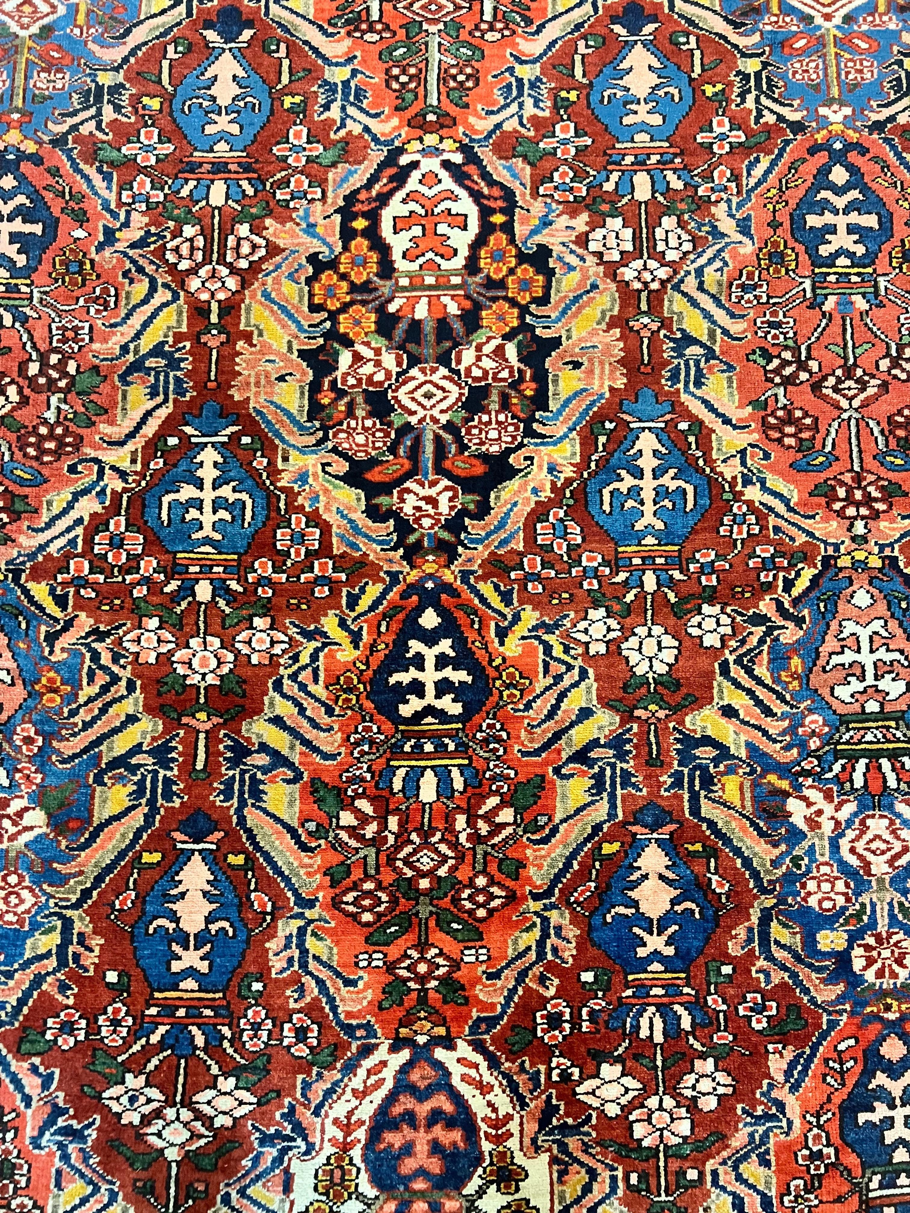 Large Persian Bakhtiari Rug 10x14, Rare Perisan Tribal Rug, Red Blue Ivory Multicolor, Hand Knotted, Semi Antique Carpet - Jewel Rugs
