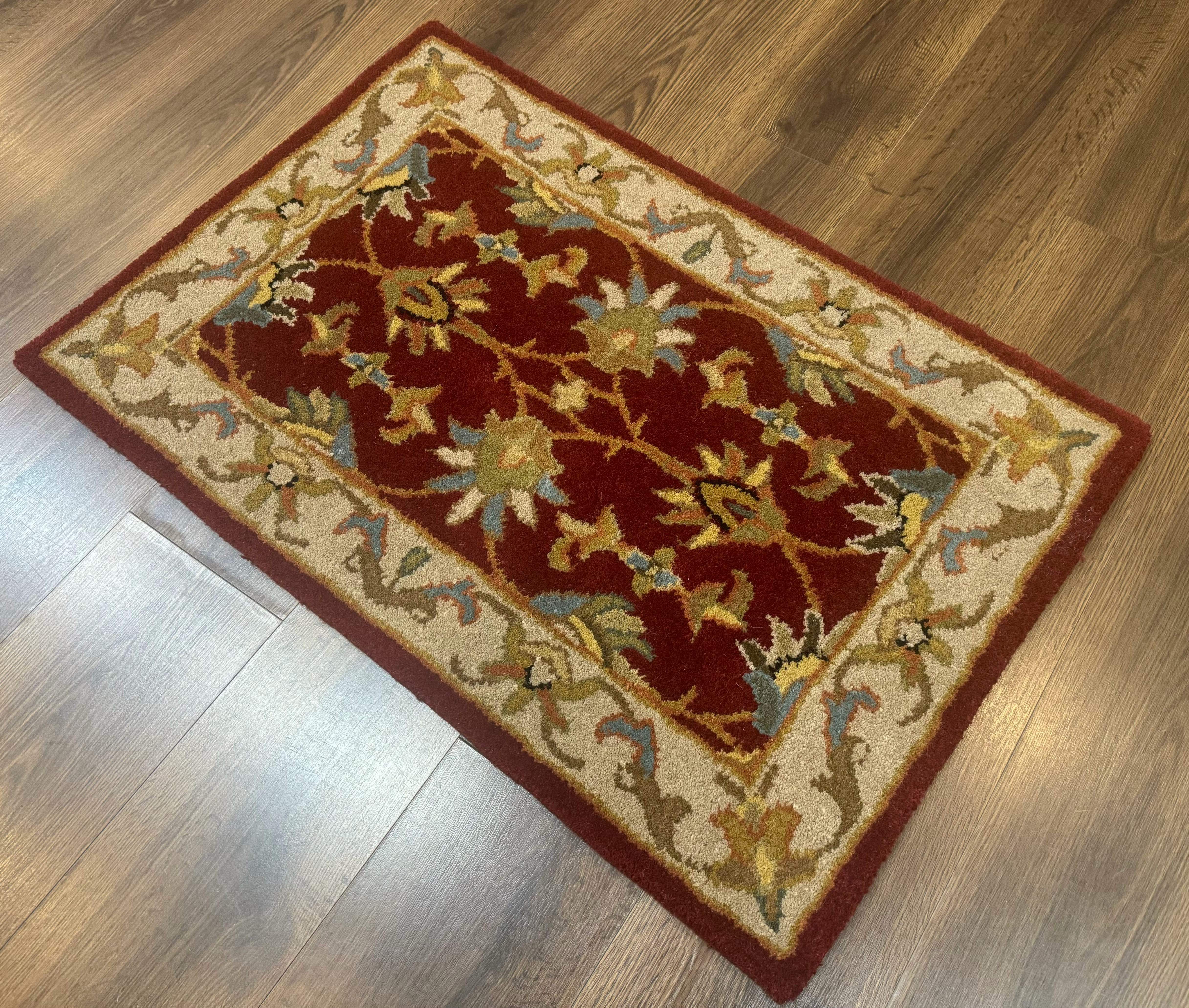 Small Floral Wool Rug 2x3, Safavieh Heritage Collection, Dark Red & Cream - Jewel Rugs