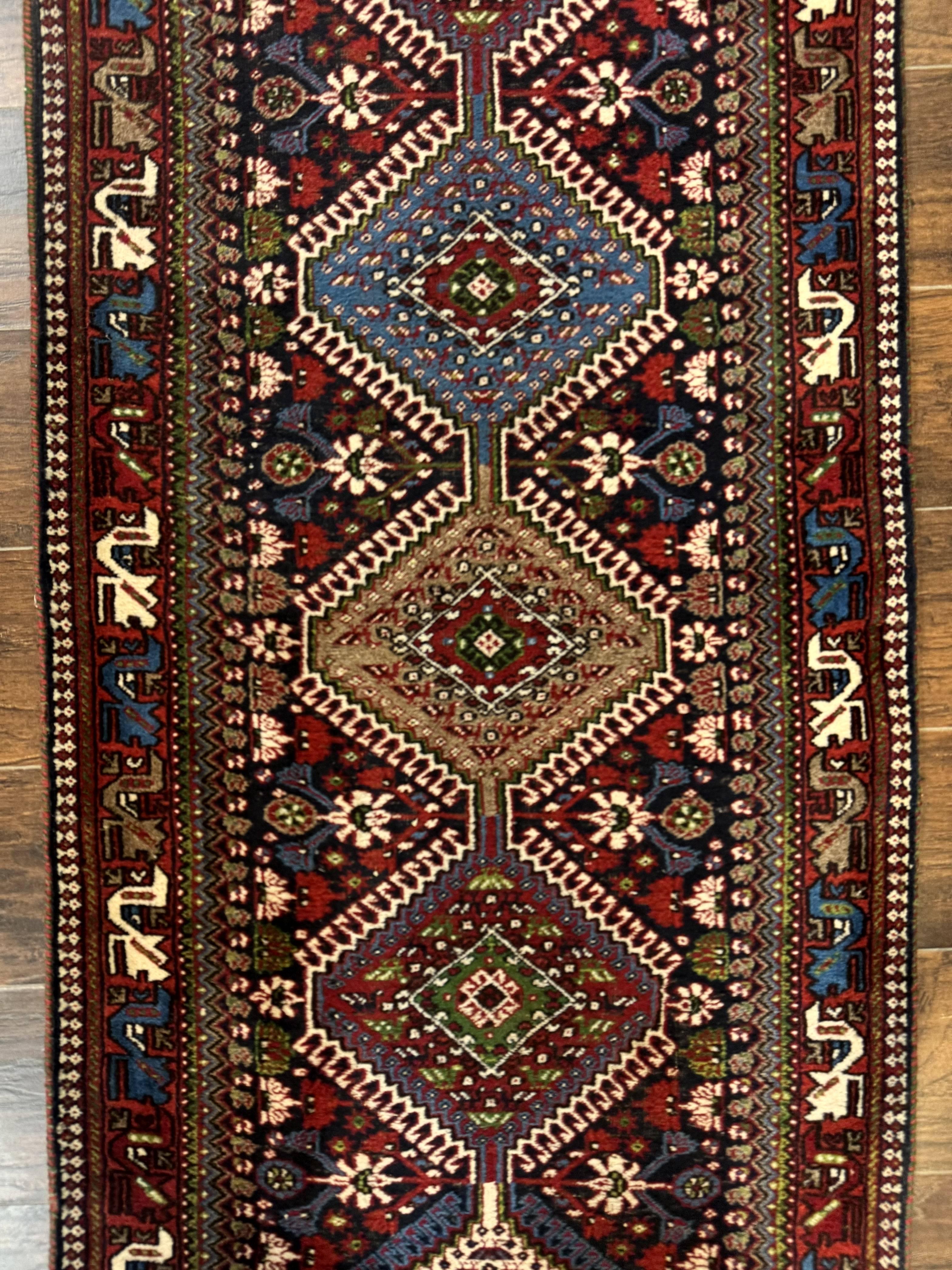 Persian Tribal Runner Rug 2.6 x 20 ft, Antique Persian Shiraz Carpet for Hallway, Colorful Navy Blue - Jewel Rugs