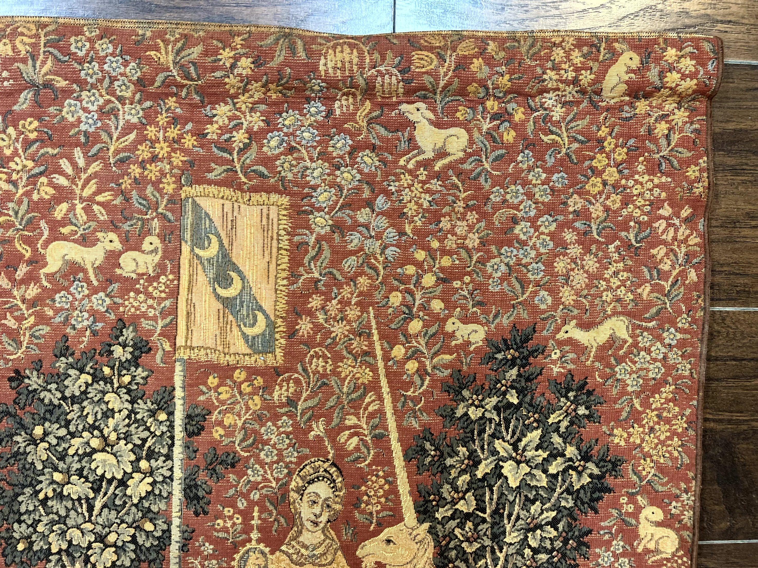 Vintage Tapestry 2x3, Unicorn Lion Animal Motifs, Medieval, Flag - Jewel Rugs