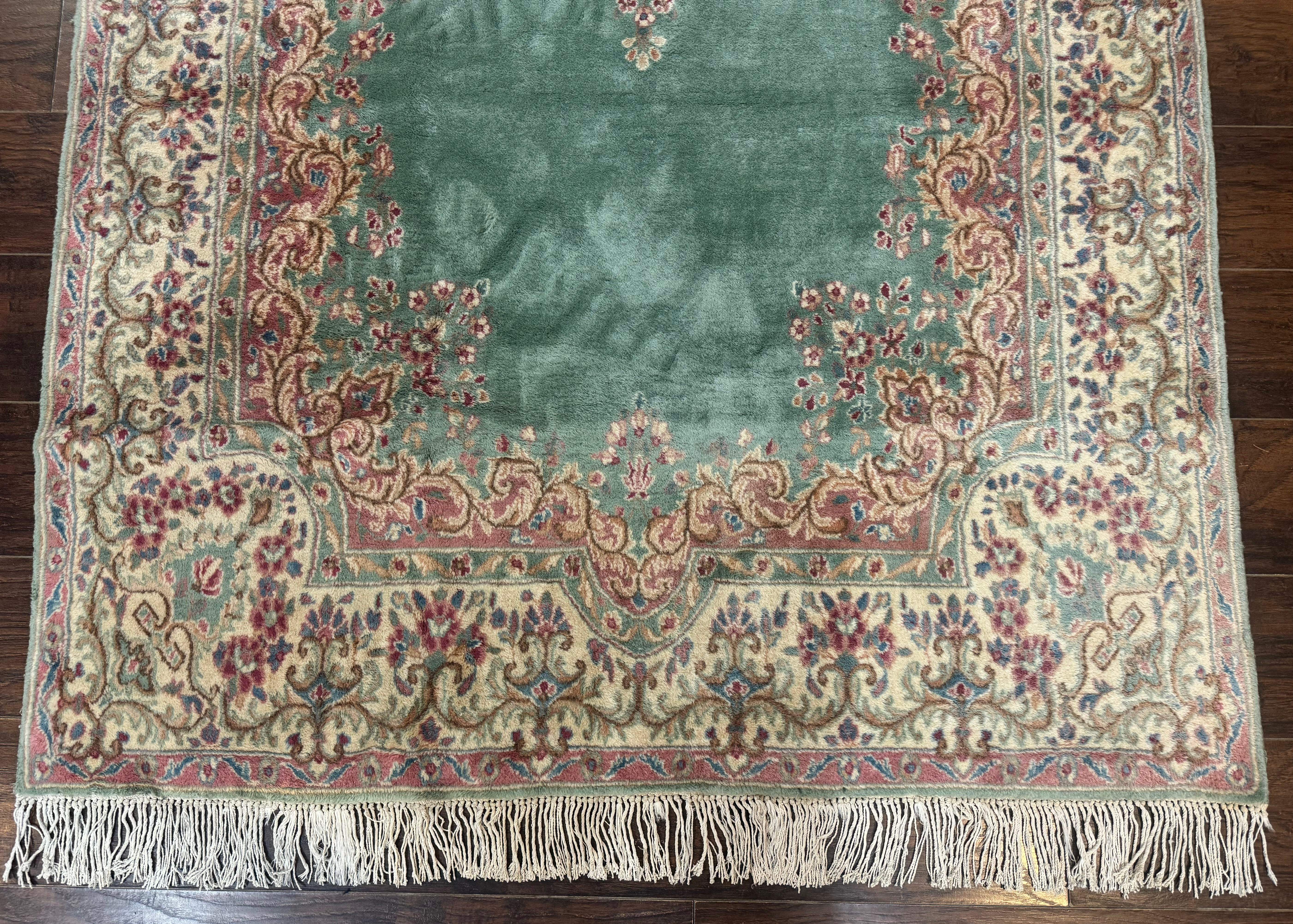 Persian Kerman Wide Runner Rug 5x11 – Seafoam Green and Beige, Wool Vintage Carpet - Jewel Rugs